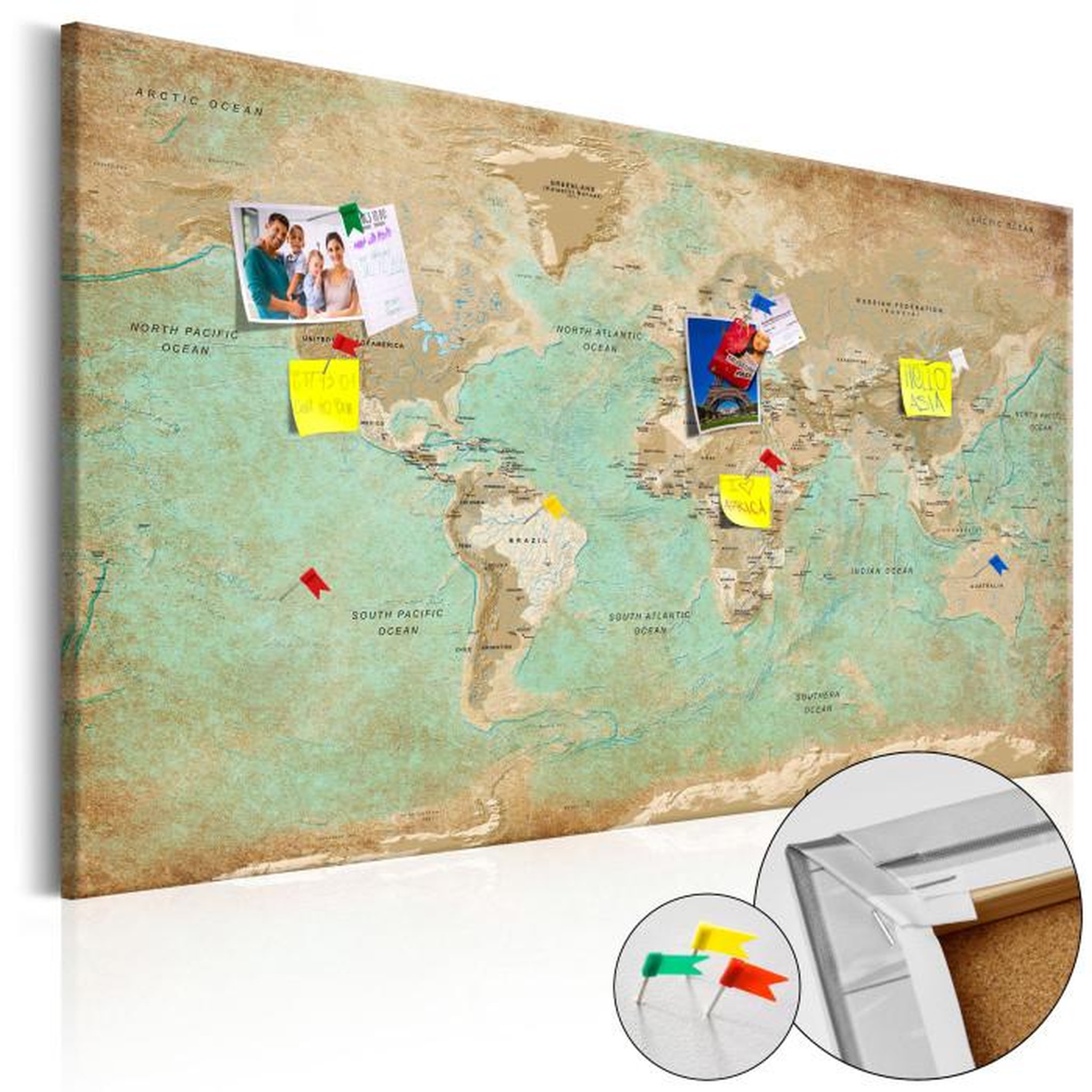 Paris Prix Tableau en Liège  Carte du Monde - Voyage Céladon. Coloris disponibles : Multicolore