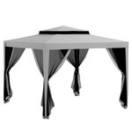 OUTSUNNY Tonnelle barnum de jardin 3L x 3l m avec 4 moustiquaires amovibles - double toit - métal polyester gris