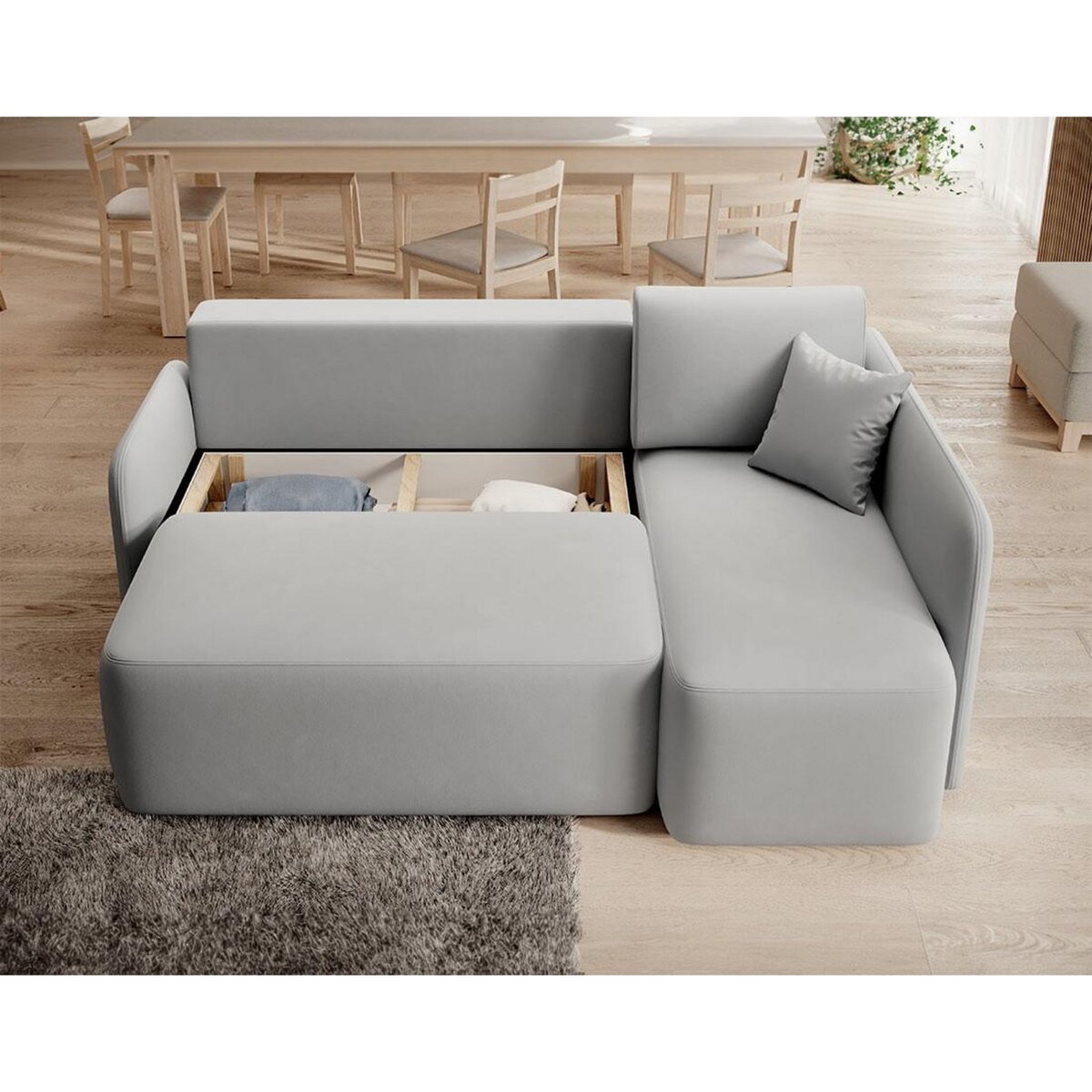 BEST MOBILIER Suzie - canapé d'angle droit 4 places convertible avec coffre en velours