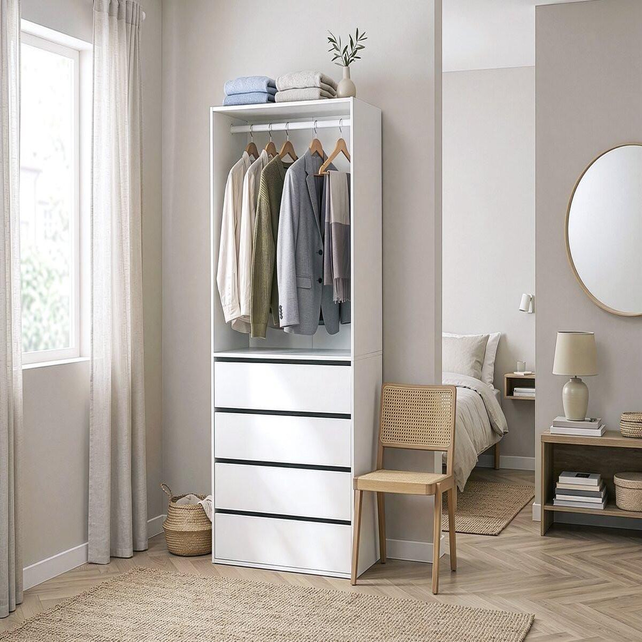 Voir la diapositive 2 : Habitat et Jardin Armoire avec 4 tiroirs et 1 penderie  opéra  - 80 x 45 x 180 cm - blanc