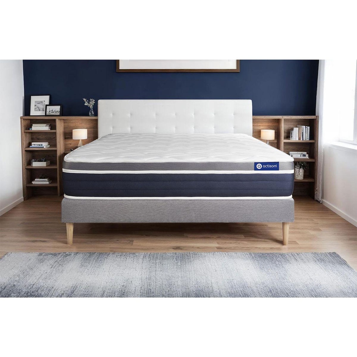 ACTISOM Ensemble ACTIFLEX CONFORT Matelas Ressorts ensachés+mémoire de forme 120x200cm Maxi épaisseur + sommier KIT gris