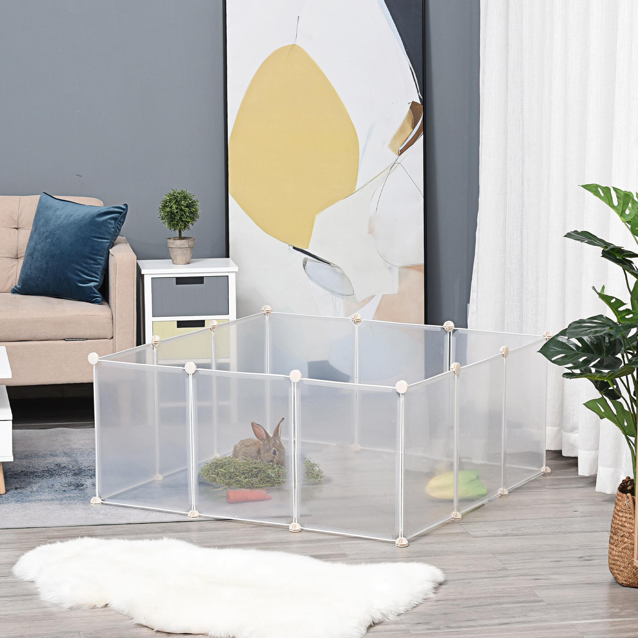 Voir la diapositive 2 : PAWHUT Cage parc enclos modulable petits animaux - dim. 105l x 105l x 45h cm - 12 panneaux résine pp opaque