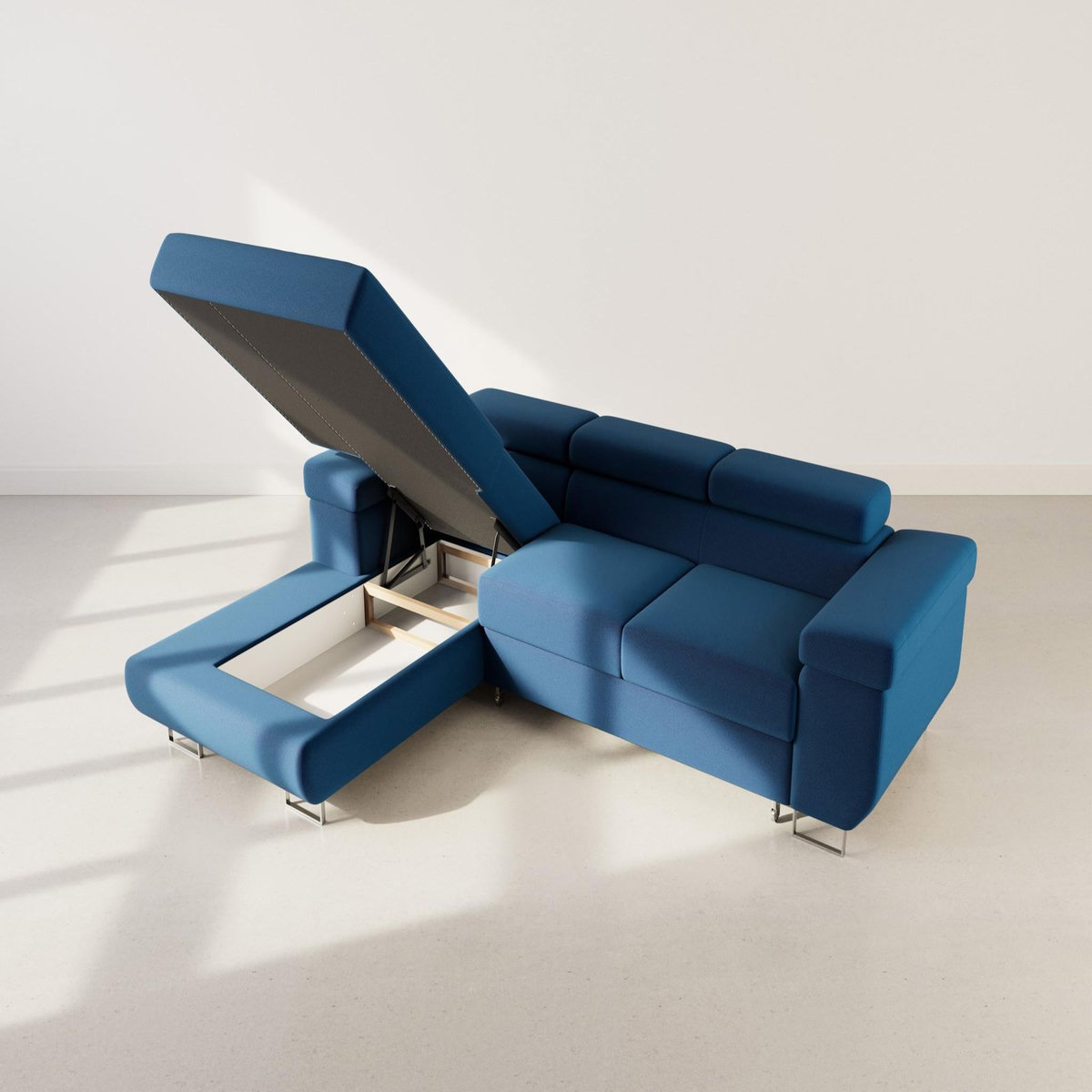 BEST MOBILIER Pablo - canapé d'angle gauche - 6 places - convertible avec coffre et têtières réglables - en velours