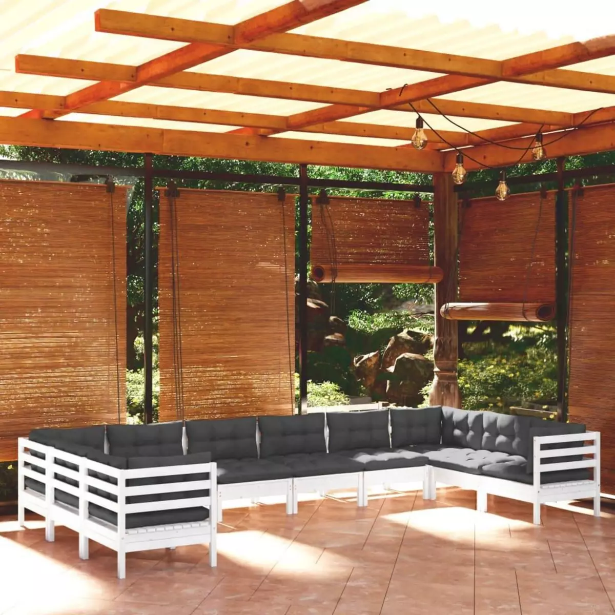 VIDAXL Salon de jardin 10 pcs avec coussins blanc bois de pin