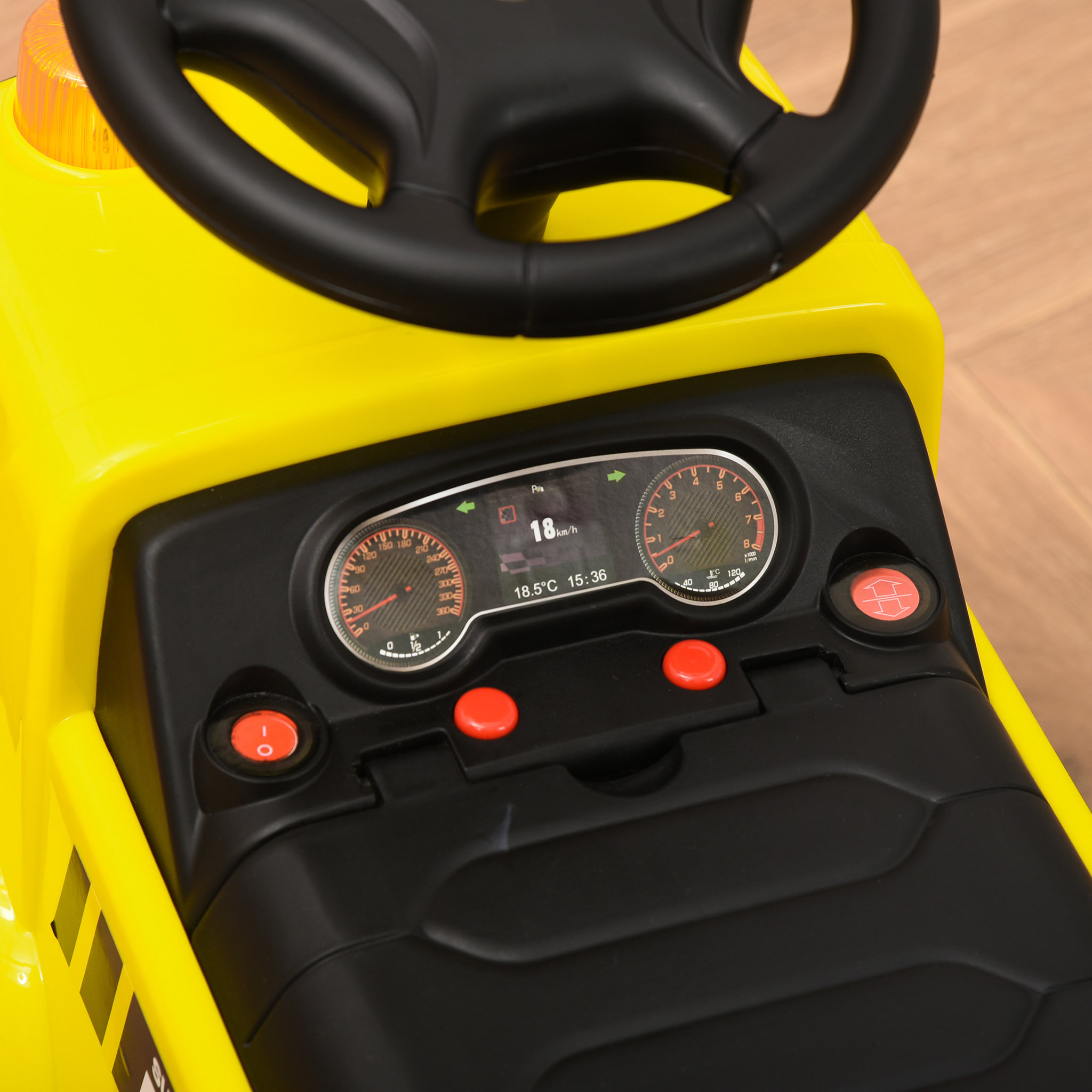 Voir la diapositive 5 : HOMCOM Porteur enfant camion 18-36 mois benne basculante pelle effets sonores lumineux noir jaune