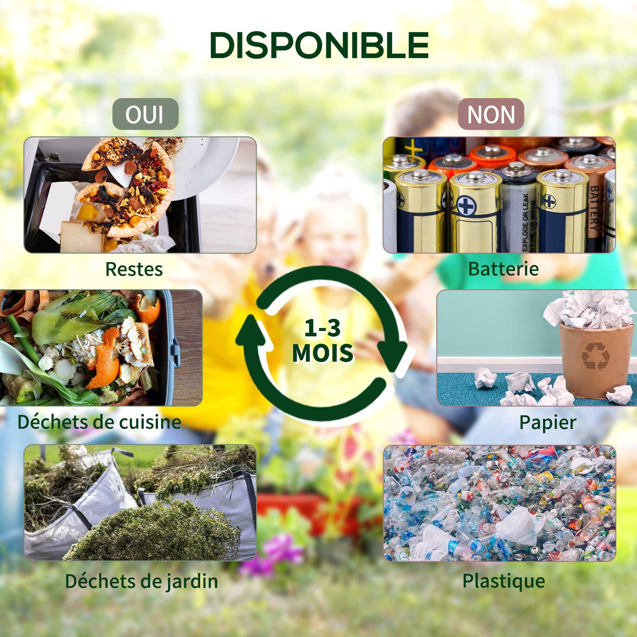 Voir la diapositive 6 : OUTSUNNY Composteur de jardin - bac à compost pour déchets - rotatif 360° - double chambre 130 L - acier PP vert noir