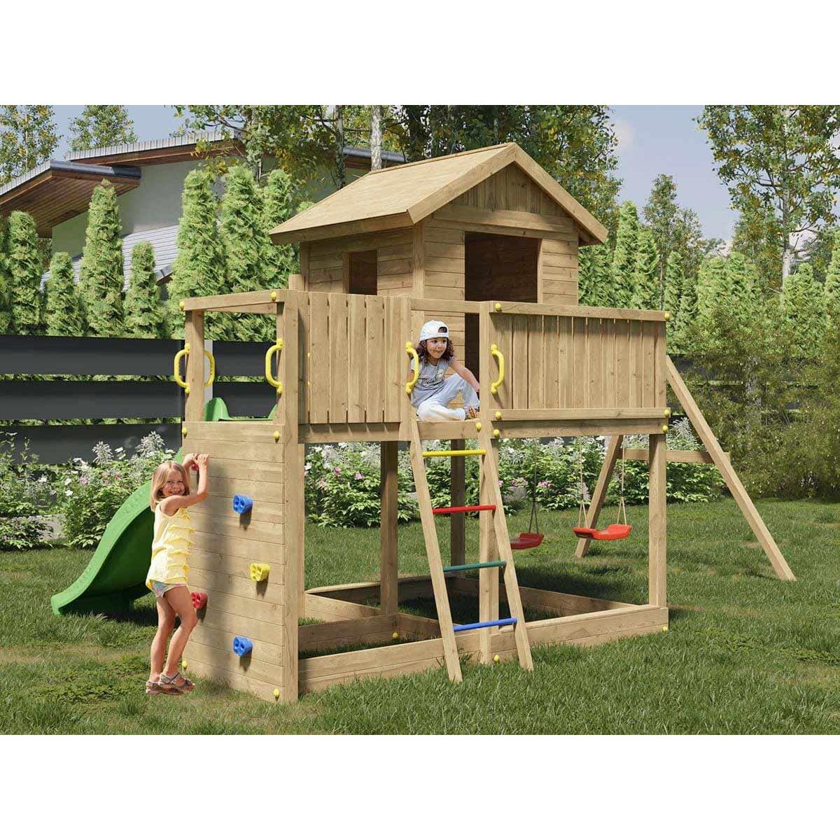 Fungoo Aire de jeux Galaxy L avec balançoire double - Fungoo