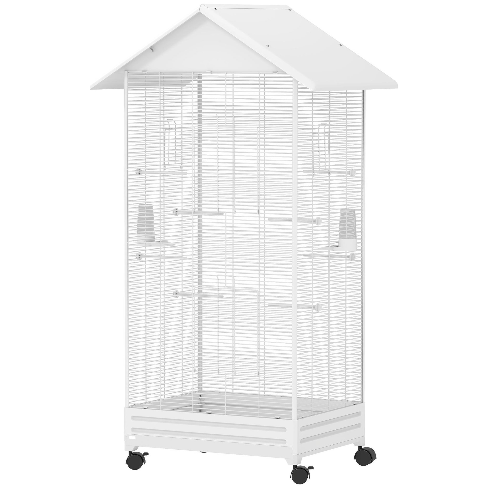 Voir la diapositive 5 : PAWHUT Cage à oiseaux sur roulettes tiroir amovible acier blanc