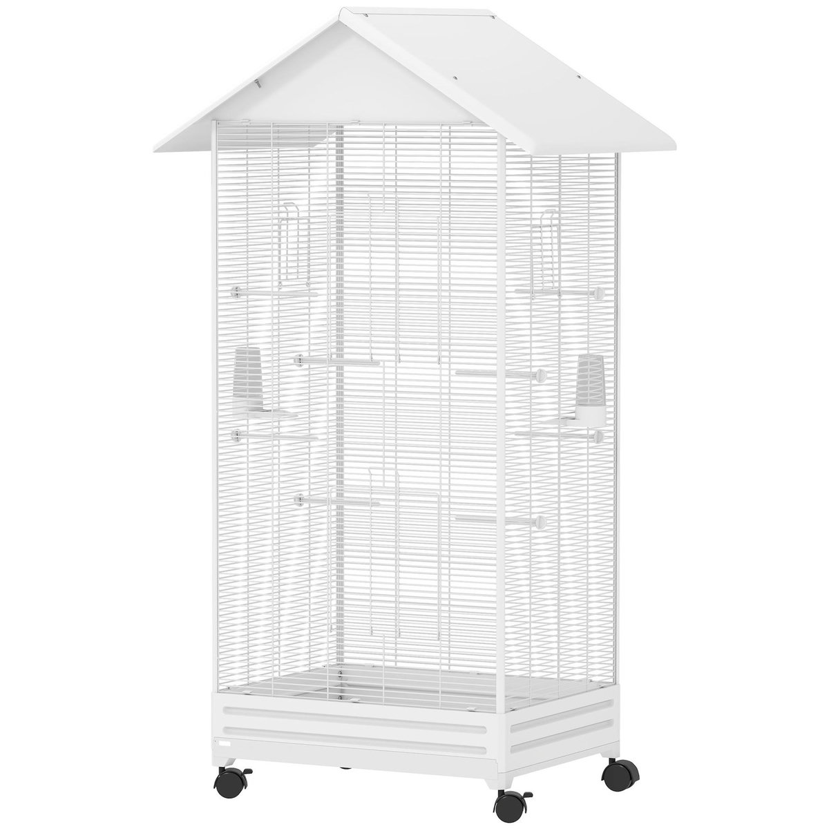 PAWHUT Cage à oiseaux sur roulettes tiroir amovible acier blanc