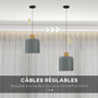 Voir la diapositive 5 : HOMCOM Lustre suspension design scandinave hauteur ajustable Ø 28,5 cm douille E27 gris aspect bois
