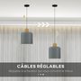 Voir la diapositive 5 : HOMCOM Lustre suspension design scandinave hauteur ajustable Ø 28,5 cm douille E27 gris aspect bois