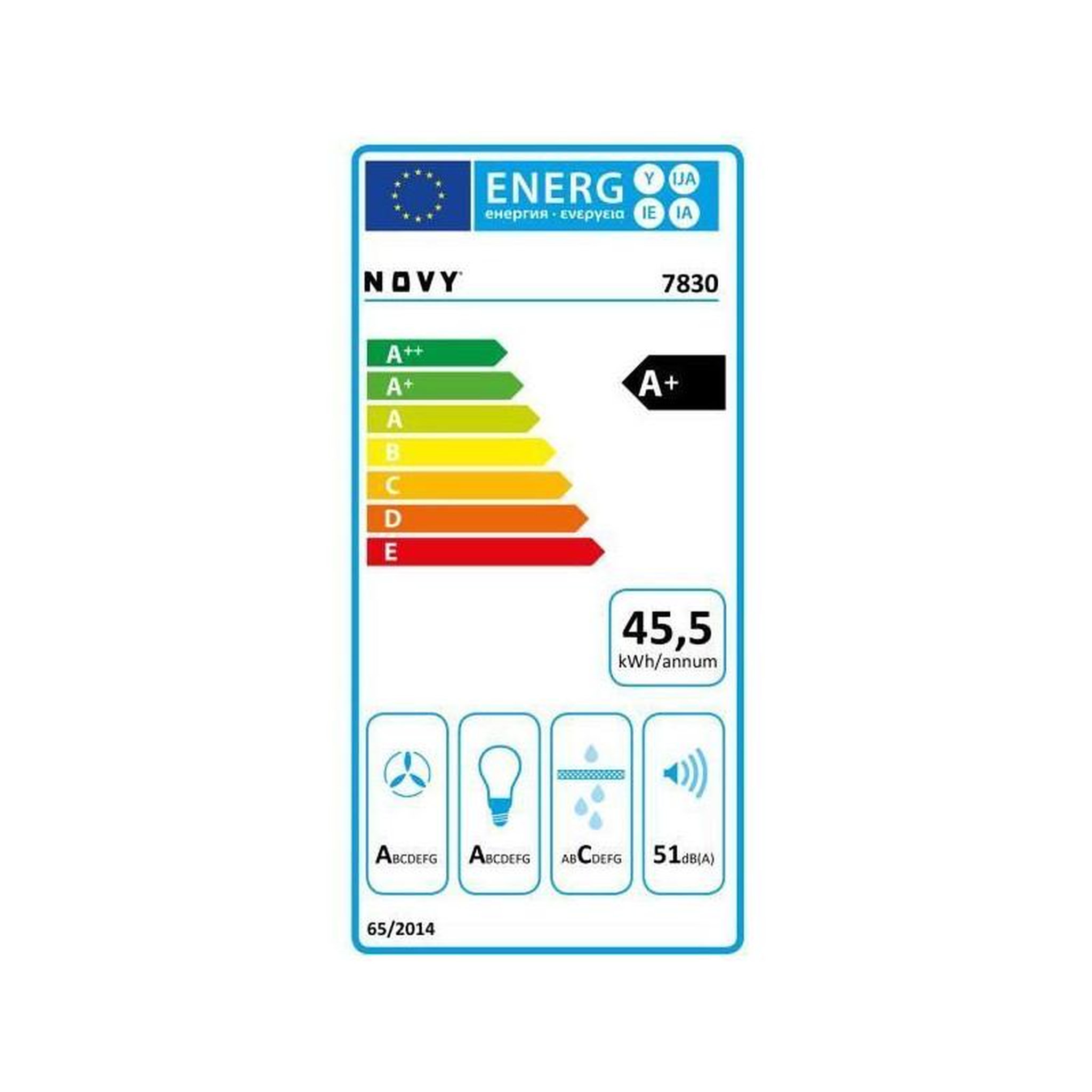 Voir la diapositive 2 : Novy Hotte décorative inclinée 90cm 467m3/h verre noir - 7830