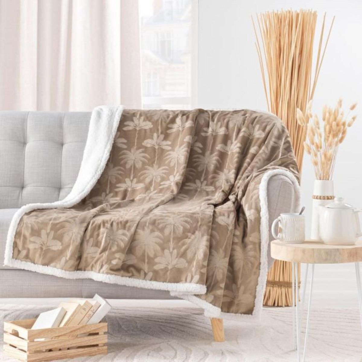 Paris Prix Plaid Imprimé en Velours  Palmys  125x150cm Marron