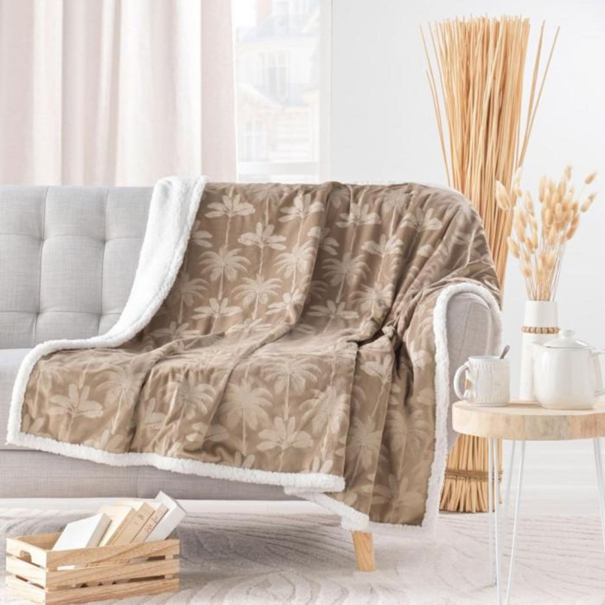 Paris Prix Plaid Imprimé en Velours  Palmys  125x150cm Marron