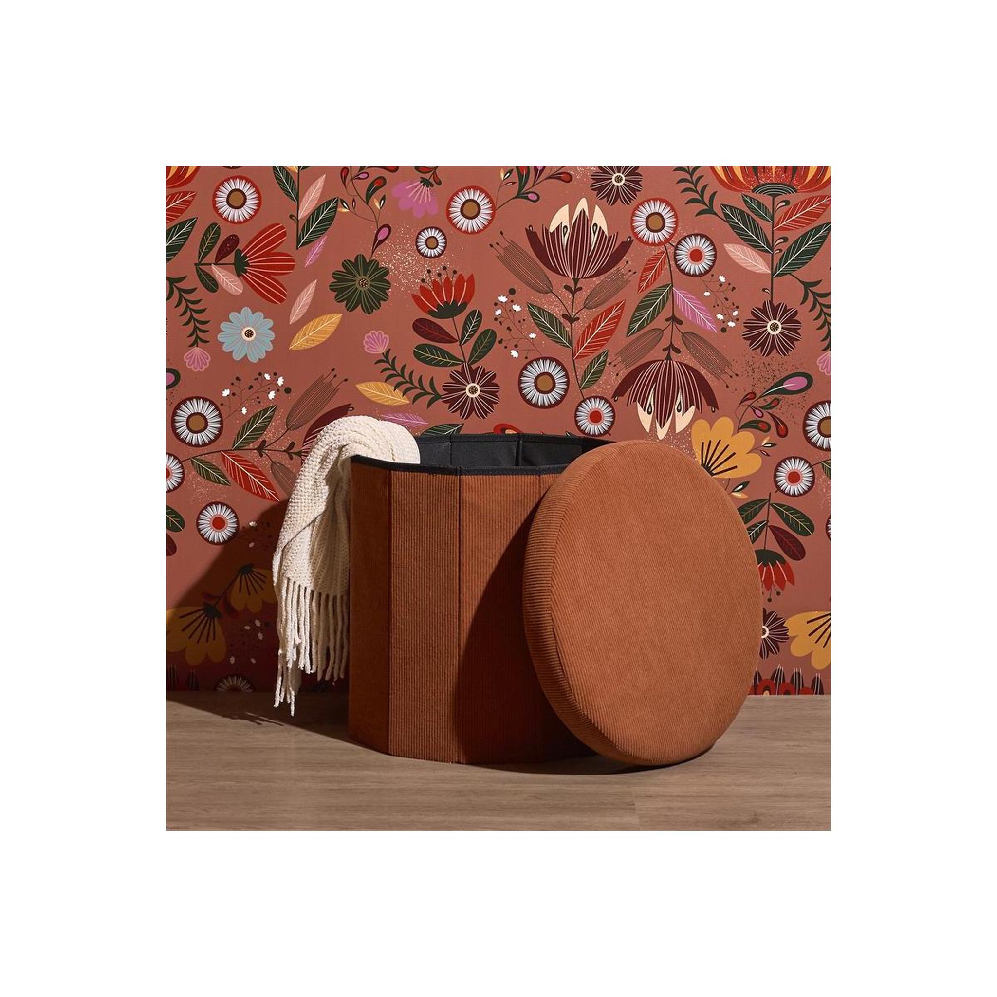 Voir la diapositive 6 : The Home Deco Factory Pouf coffre pliable côtelé  jules  38cm terracotta