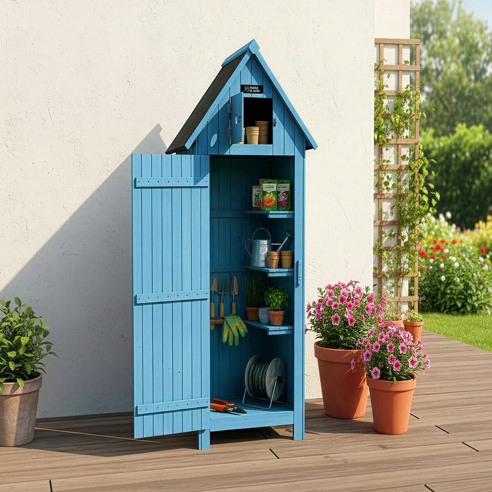 Voir la diapositive 2 : Habitat et Jardin Armoire de jardin  Cabanon  - 77 x 54.5 x 179 cm - Bleu ciel