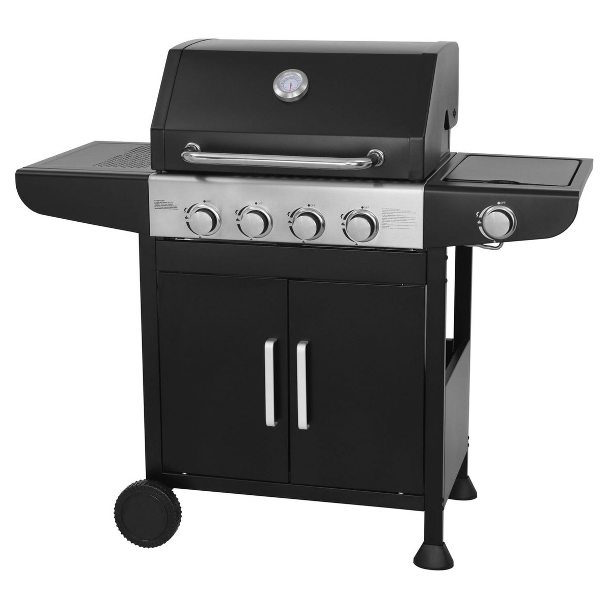GARDENSTAR Barbecue gaz en acier- 4 brûleurs - 1 côté acier 