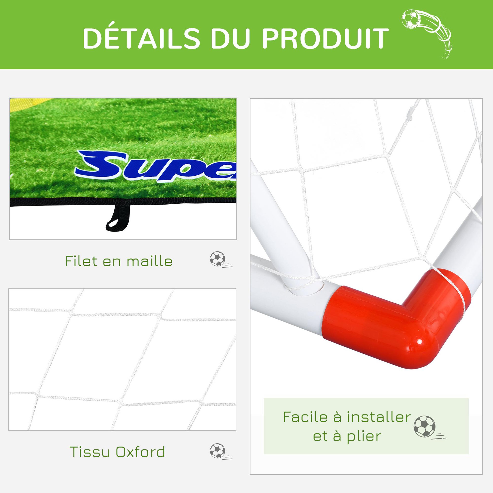 Voir la diapositive 5 : HOMCOM Cage de foot but d'entrainement 2 en 1 but de football futsal mur de tir amovible avec 5 cibles dim. 116L x 48l x 76H cm balle et gonfleur inclus