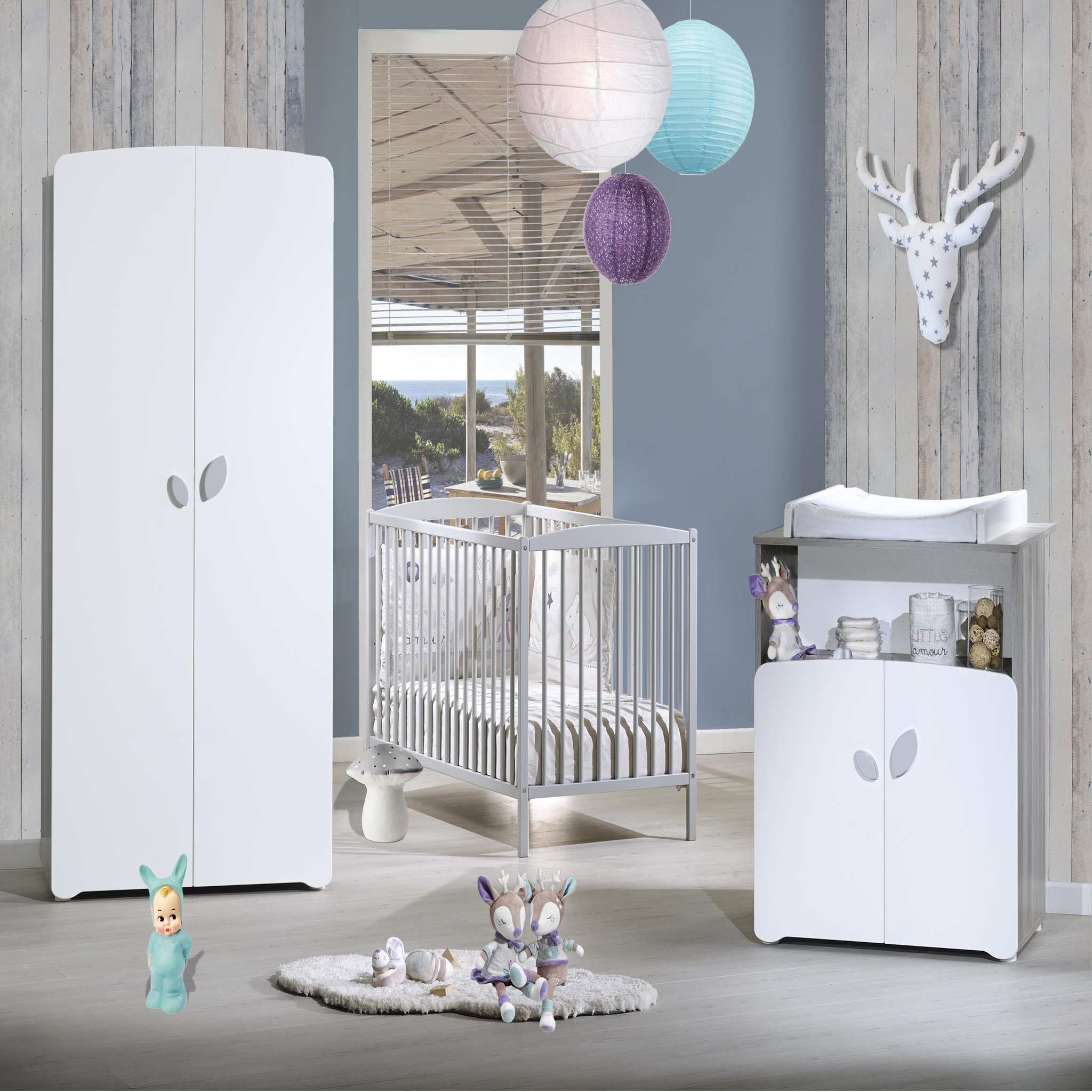 Voir la diapositive 3 : BABY PRICE Commode à langer 2 tiroirs + 1 grande niche NEW LEAF