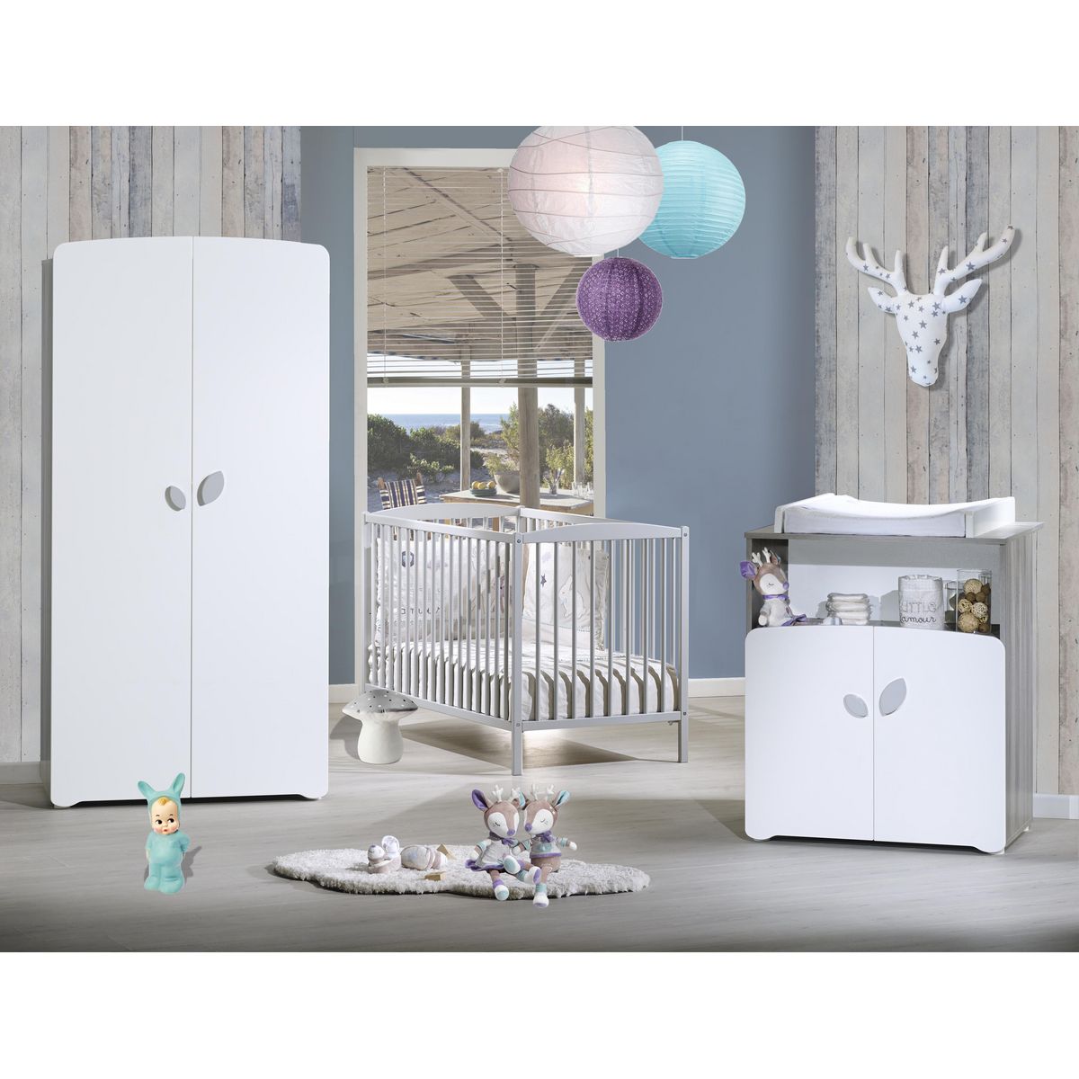 BABY PRICE Commode à langer 2 tiroirs + 1 grande niche NEW LEAF