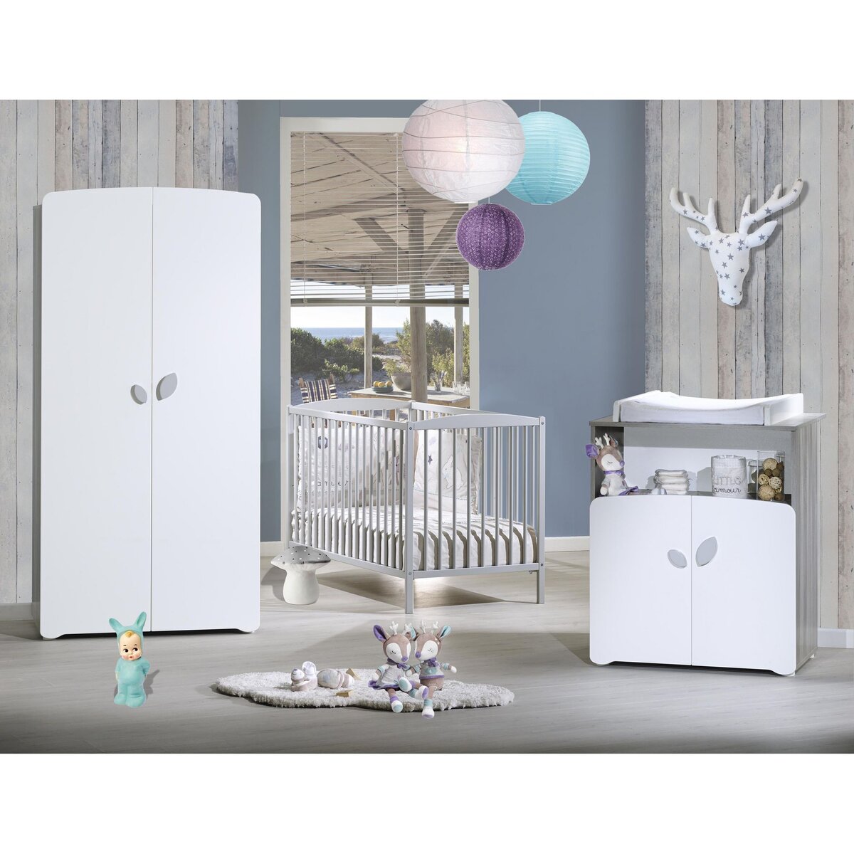 BABY PRICE Commode à langer 2 tiroirs + 1 grande niche NEW LEAF