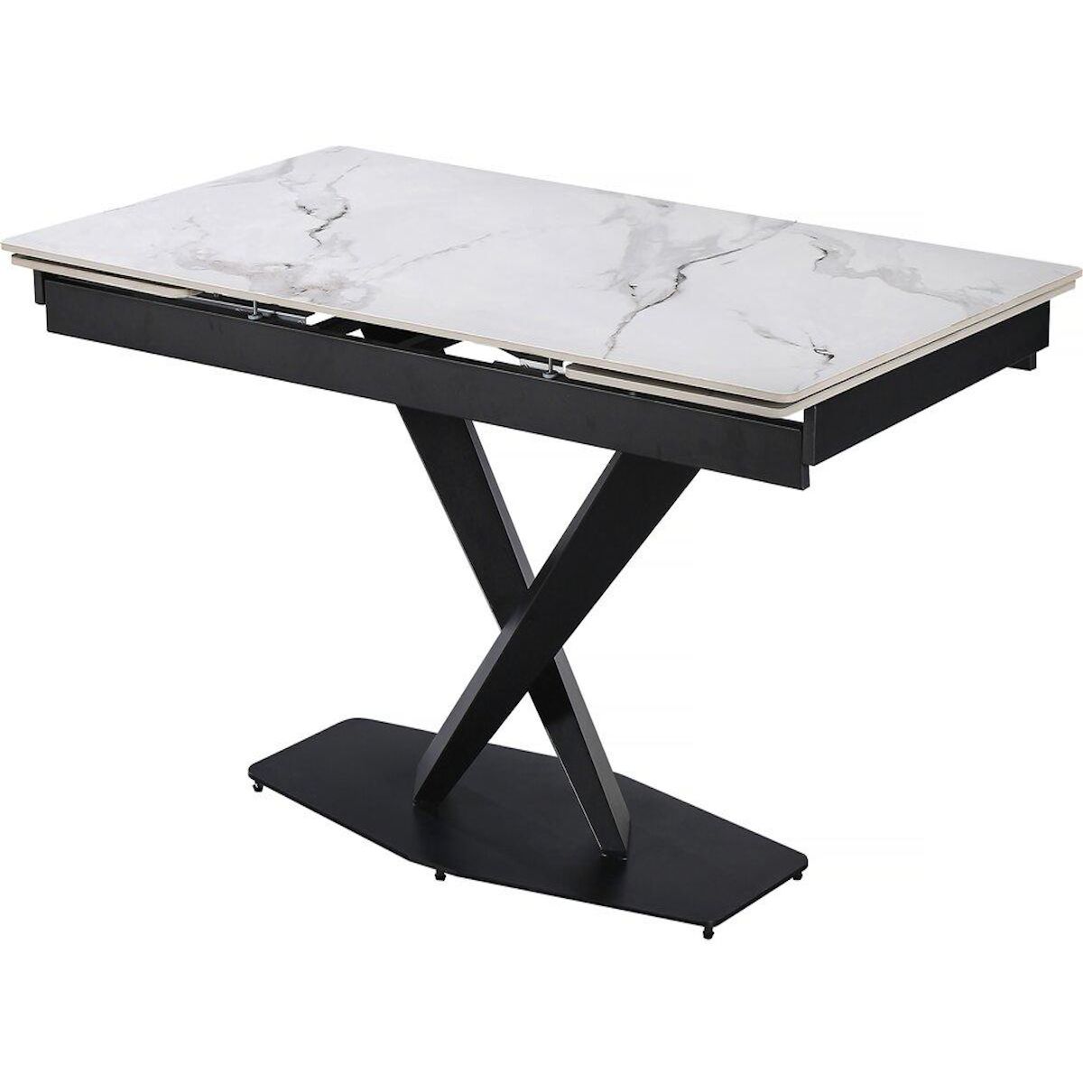 Habitat et Jardin Table à manger extensible en céramique 6 à 10 personnes  Silence  - Blanc marbré gris