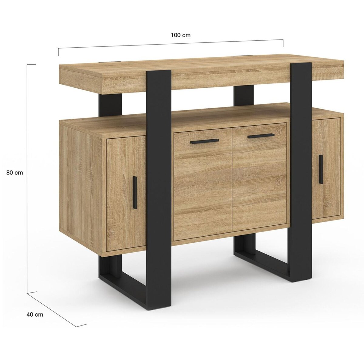 ID MARKET Buffet 100 cm PHOENIX 4 portes bois et noir