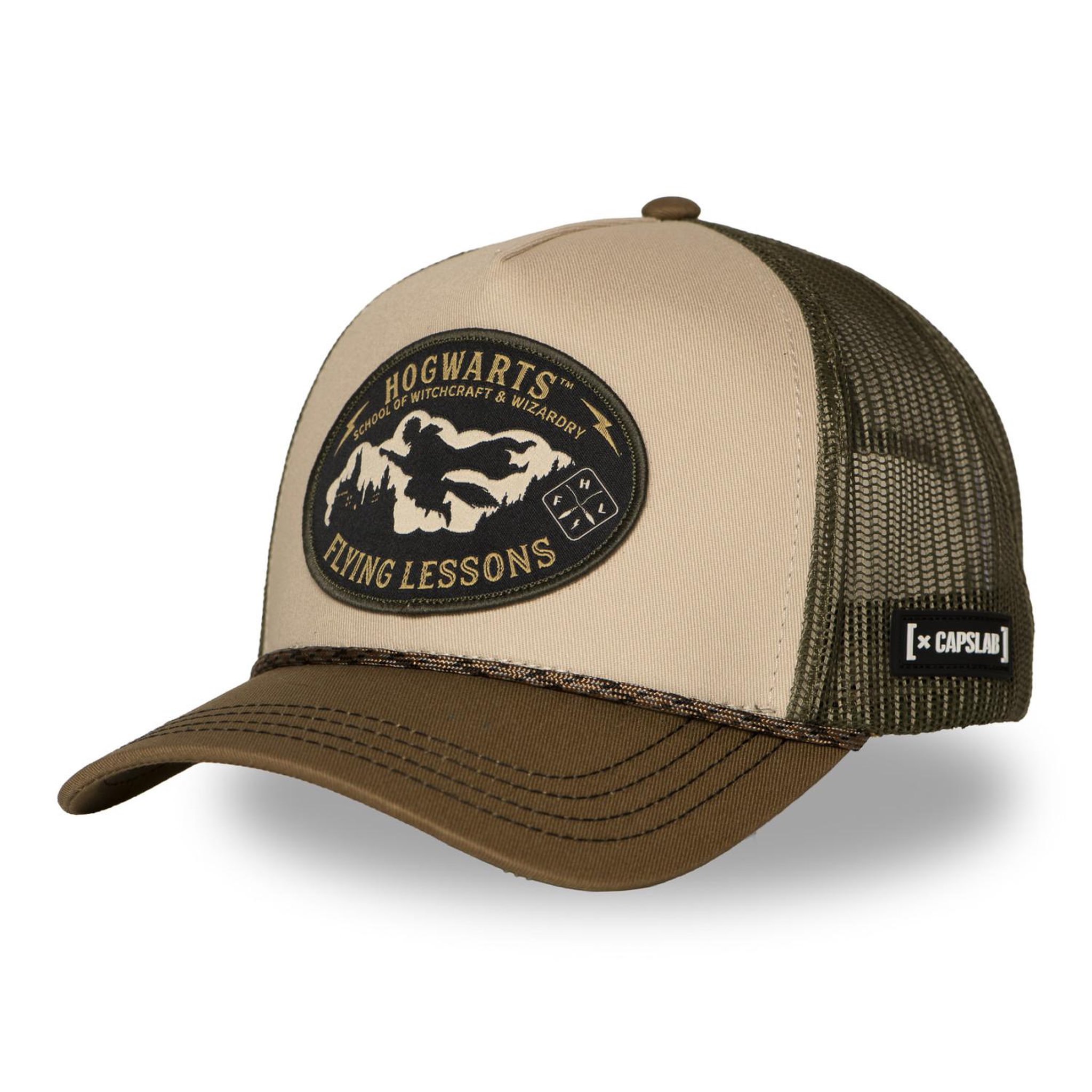 CAPSLAB Casquette trucker premium avec filet et patch Harry Potter Flying2. Coloris disponibles : Beige