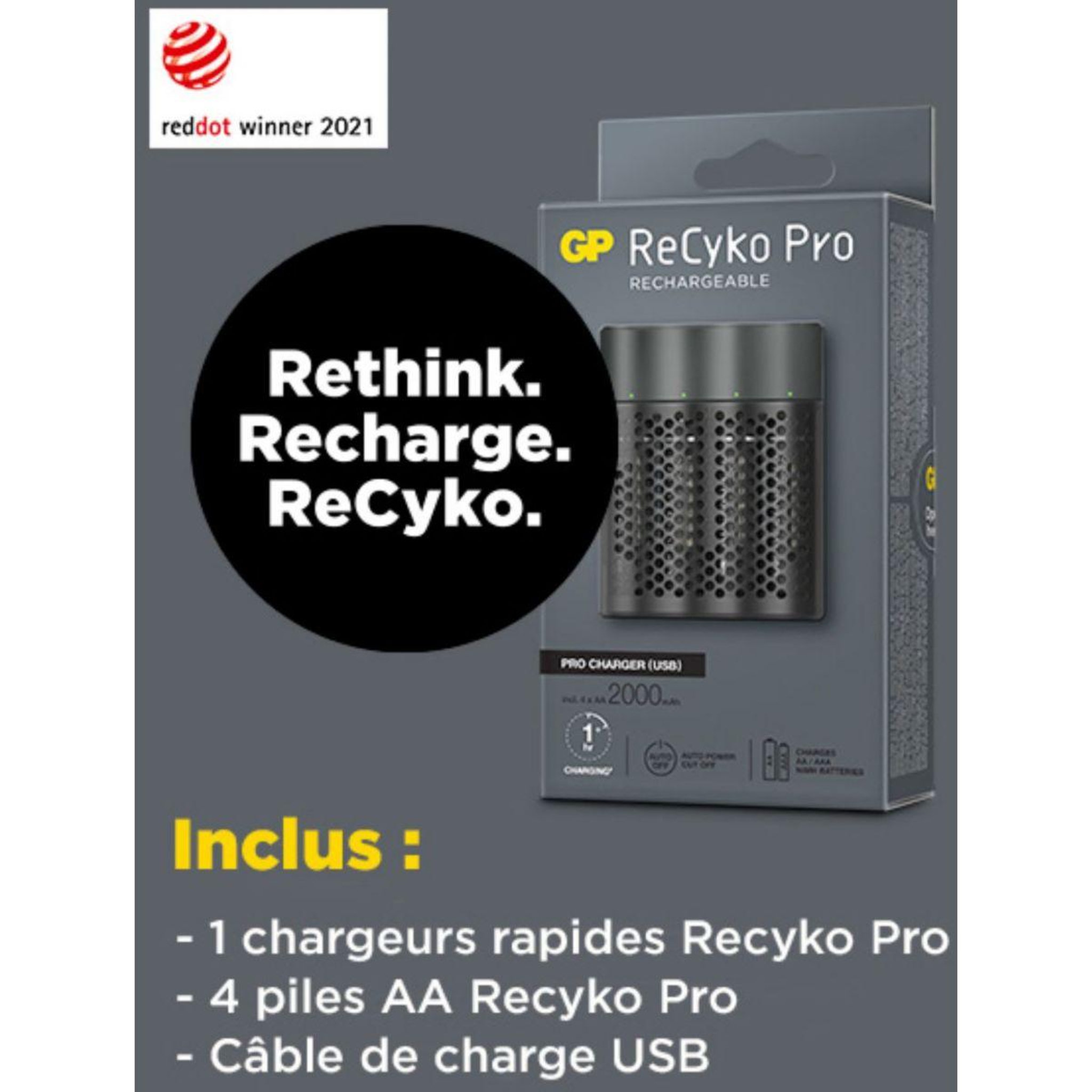 Voir la diapositive 5 : GP BATTERIES Chargeur secteur recyko pro p461 1h + 4 accu aa 2000mah