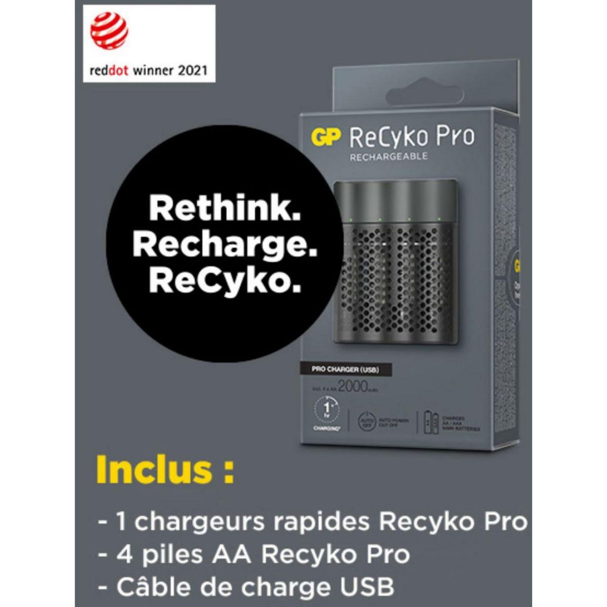 GP BATTERIES Chargeur secteur Recyko pro P461 1h + 4 accu AA 2000mAh