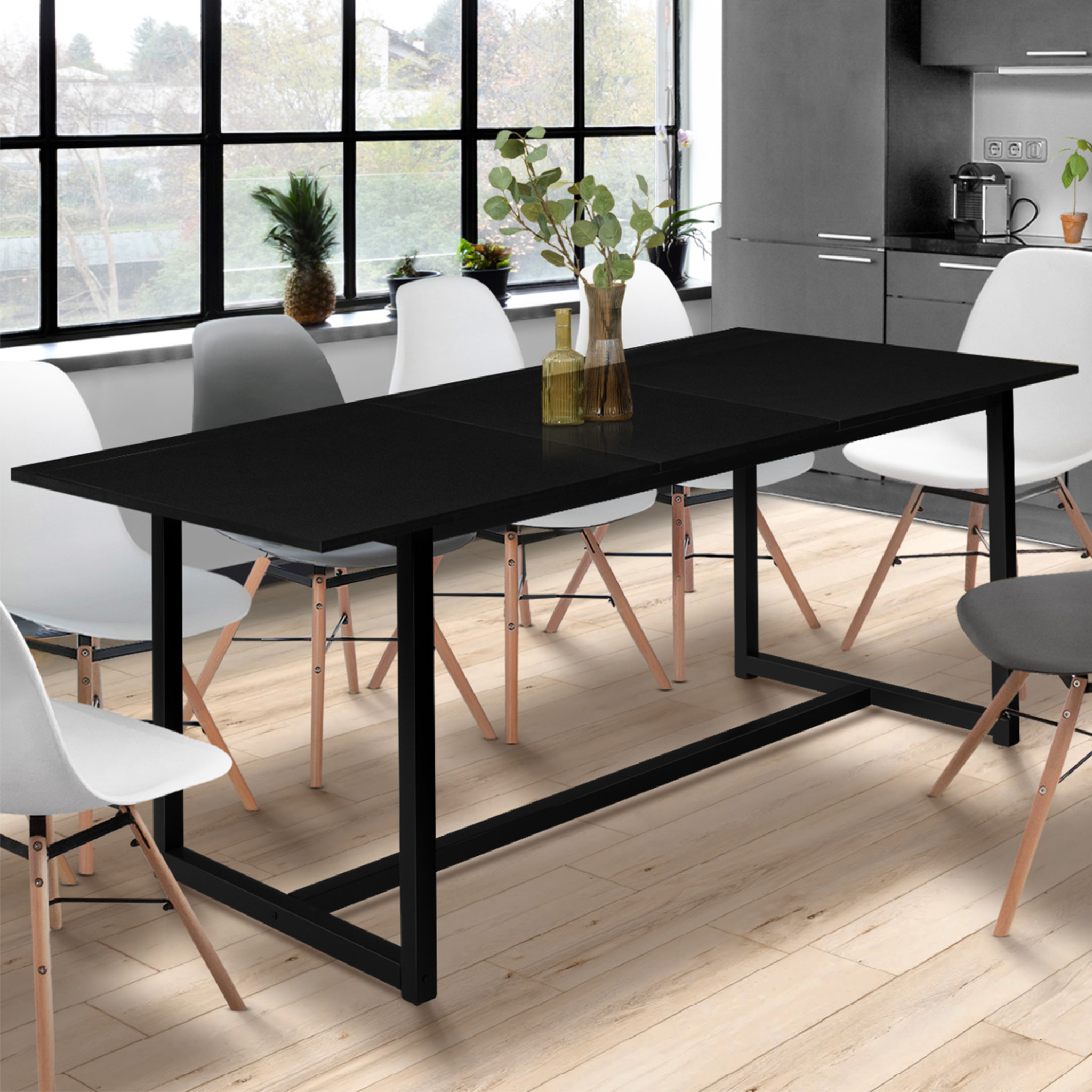 Voir la diapositive 2 : ID MARKET Table à manger extensible rectangle delson 6-10 personnes design industriel 160-200 cm