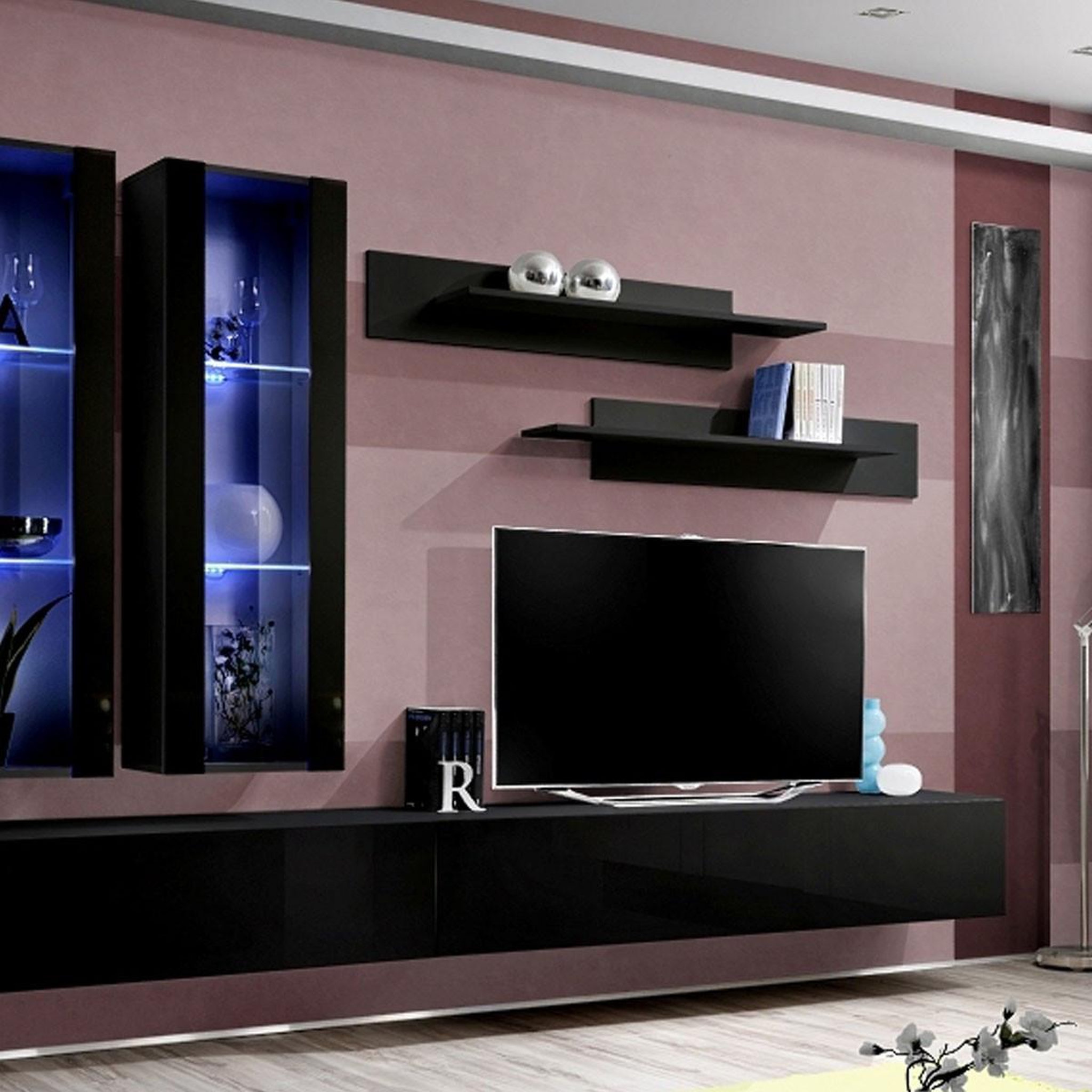 Voir la diapositive 3 : Paris Prix Ensemble meuble tv mural  fly e3  320cm noir