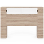 Voir la diapositive 3 : ID MARKET Tête de lit sur pied SALEM 145 cm avec rangements fermés et niches bois et blanc