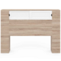 Voir la diapositive 3 : ID MARKET Tête de lit sur pied SALEM 145 cm avec rangements fermés et niches bois et blanc