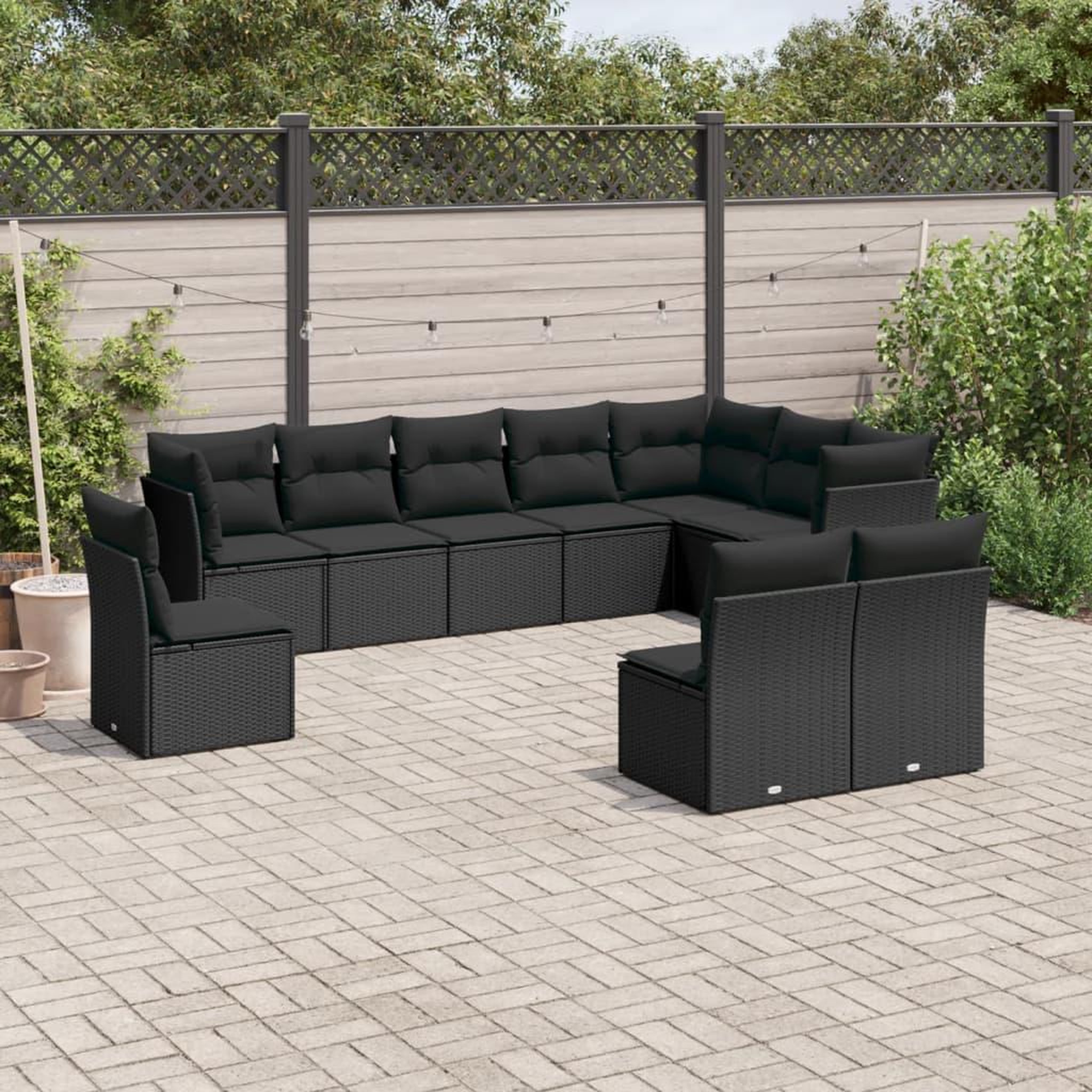 VIDAXL Salon de jardin 10 pcs avec coussins noir resine tressee