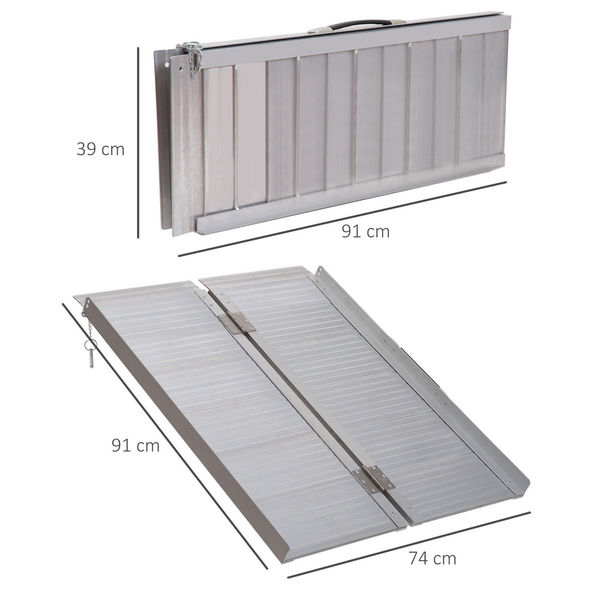 HOMCOM Rampe de fauteuil roulant rampe de chargement antidérapante pliable avec bordures de sécurité max. 270 Kg alu