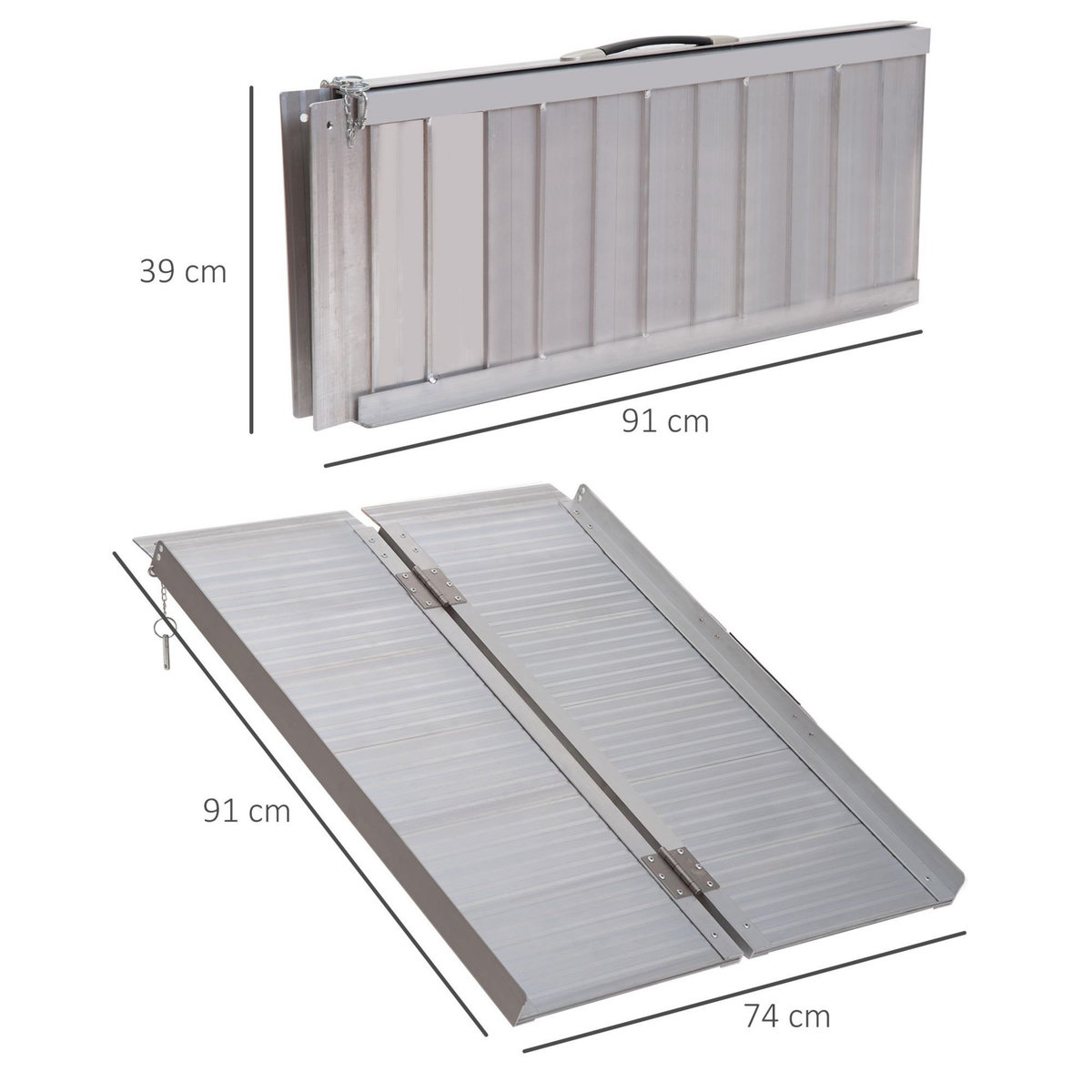 HOMCOM Rampe de fauteuil roulant rampe de chargement antidérapante pliable avec bordures de sécurité max. 270 Kg alu