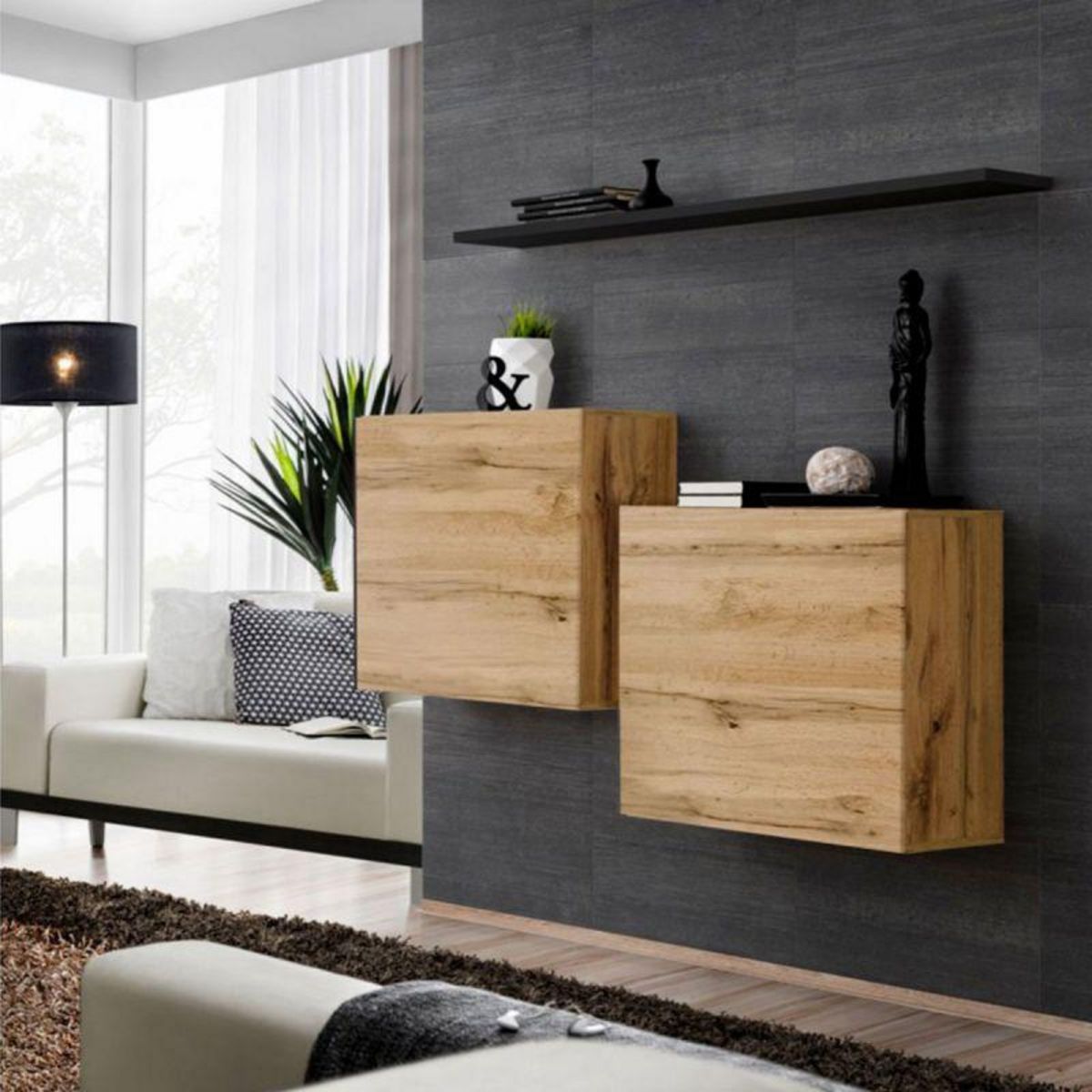 Paris Prix Lot de 2 Blocs & Étagère  Switch SBI  130cm Naturel & Noir