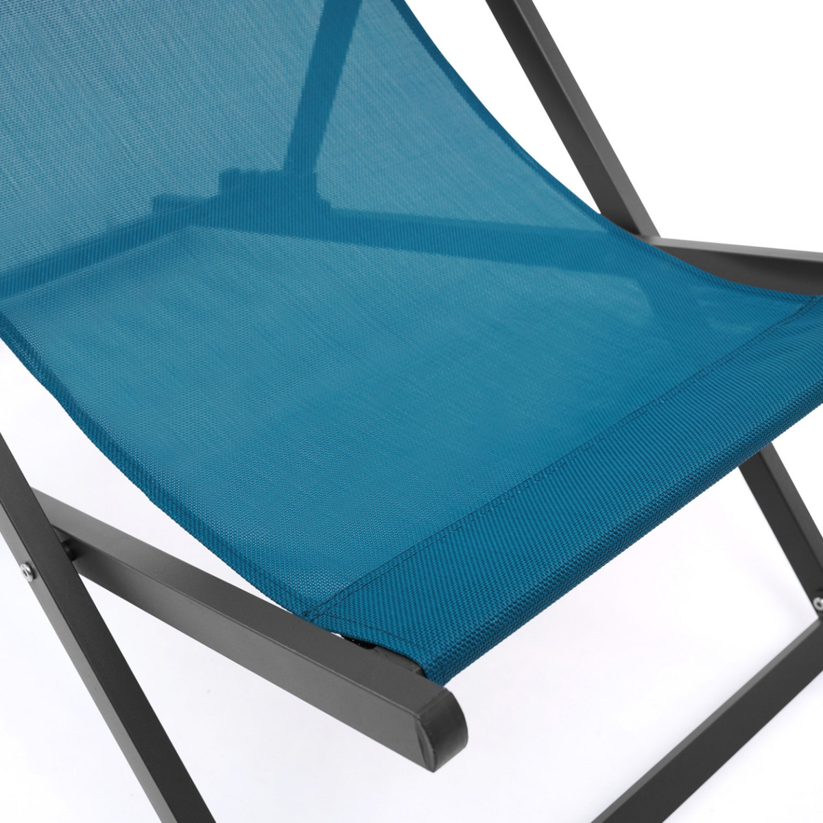 ID MARKET Lot de 2 chiliennes LOTA en acier et toile textilène bleu canard