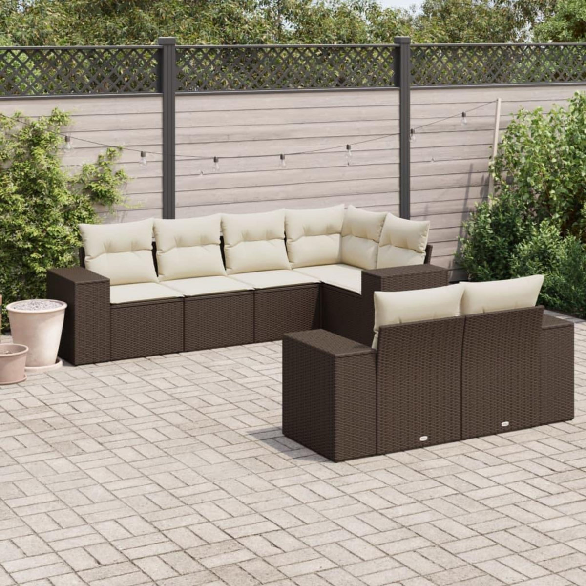 VIDAXL Salon de jardin avec coussins 7 pcs marron resine tressee