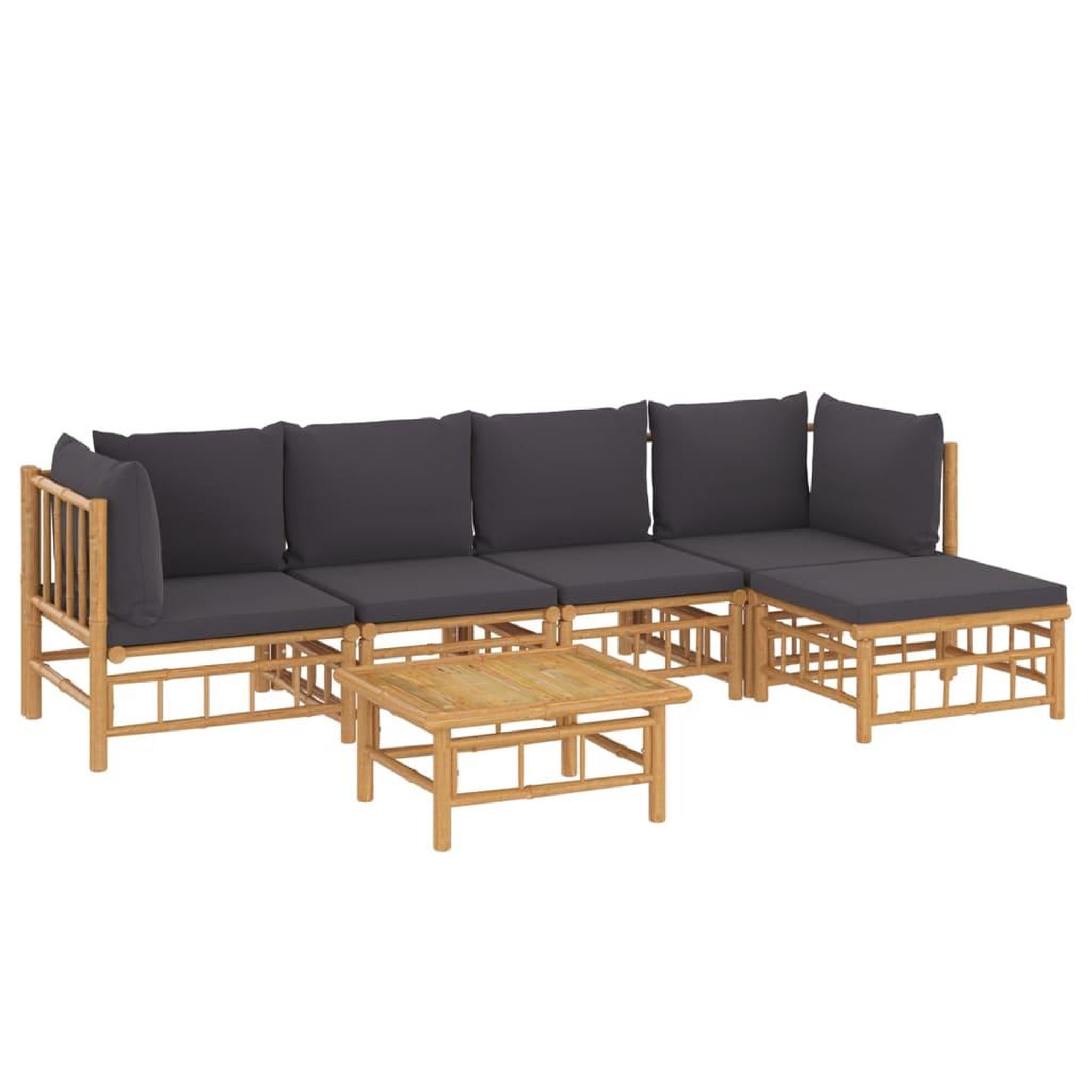 Voir la diapositive 3 : VIDAXL Salon de jardin 6 pcs avec coussins gris fonce bambou