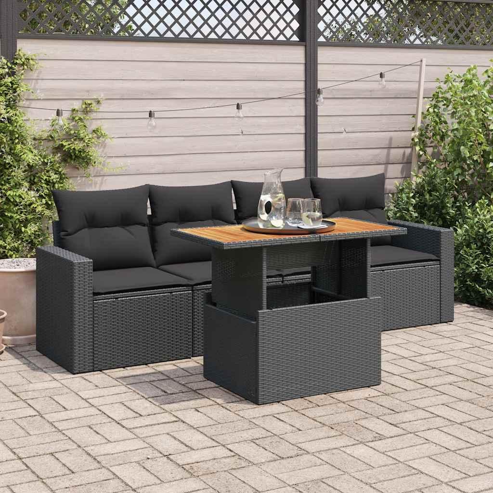 VIDAXL Salon de jardin 5 pcs avec coussins noir resine tressee