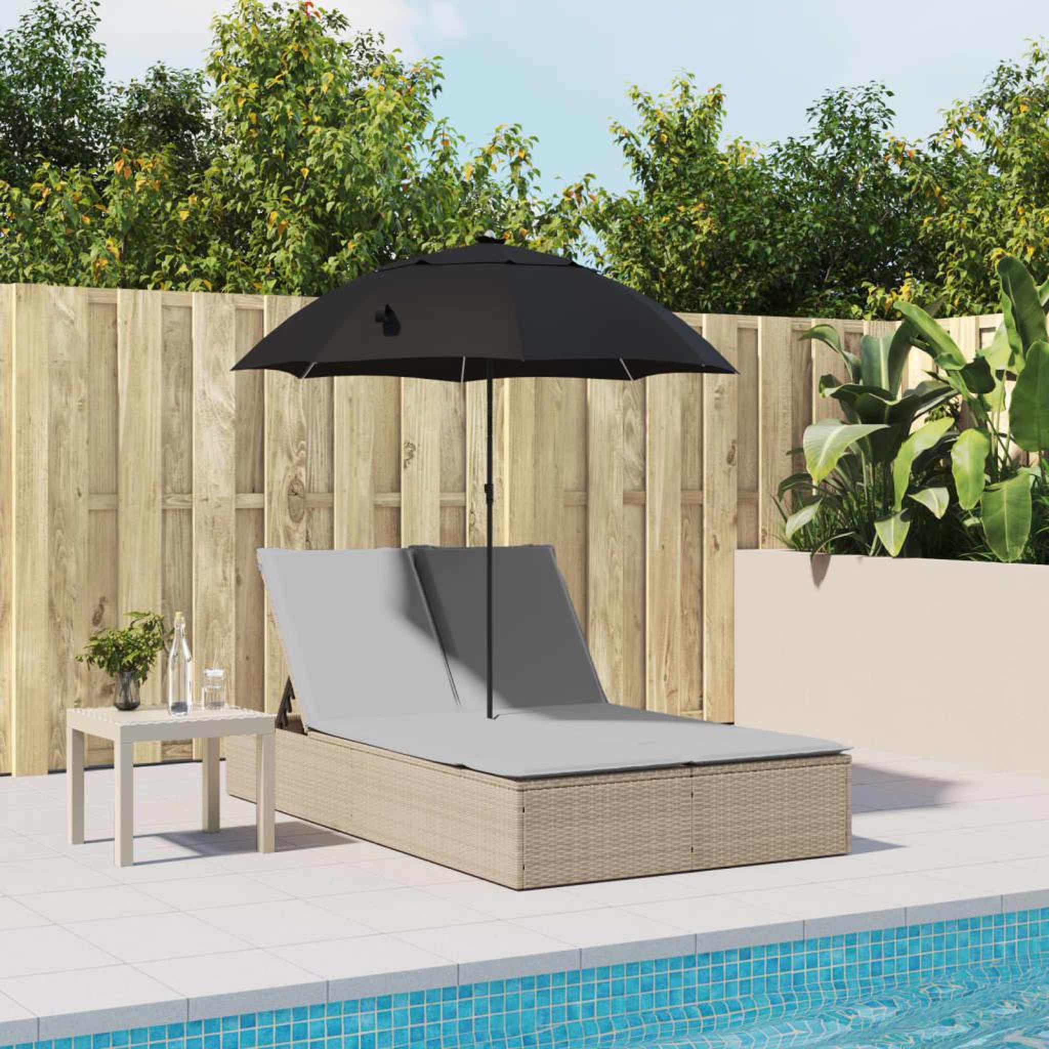 Voir la diapositive 3 : VIDAXL Chaise longue double avec coussins et parasol beige poly rotin