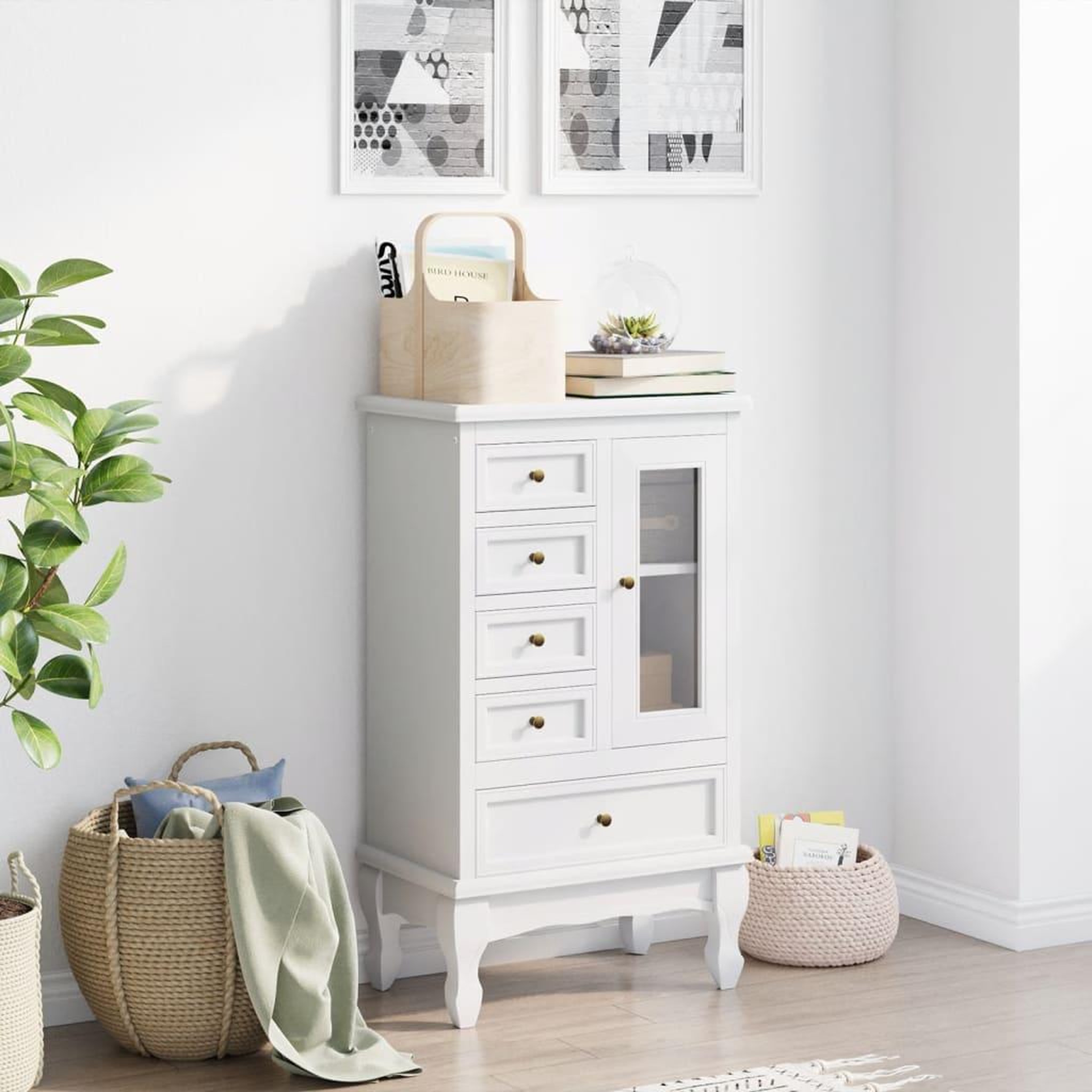 Voir la diapositive 3 : VIDAXL Armoire avec 5 tiroirs et 2 etageres blanc