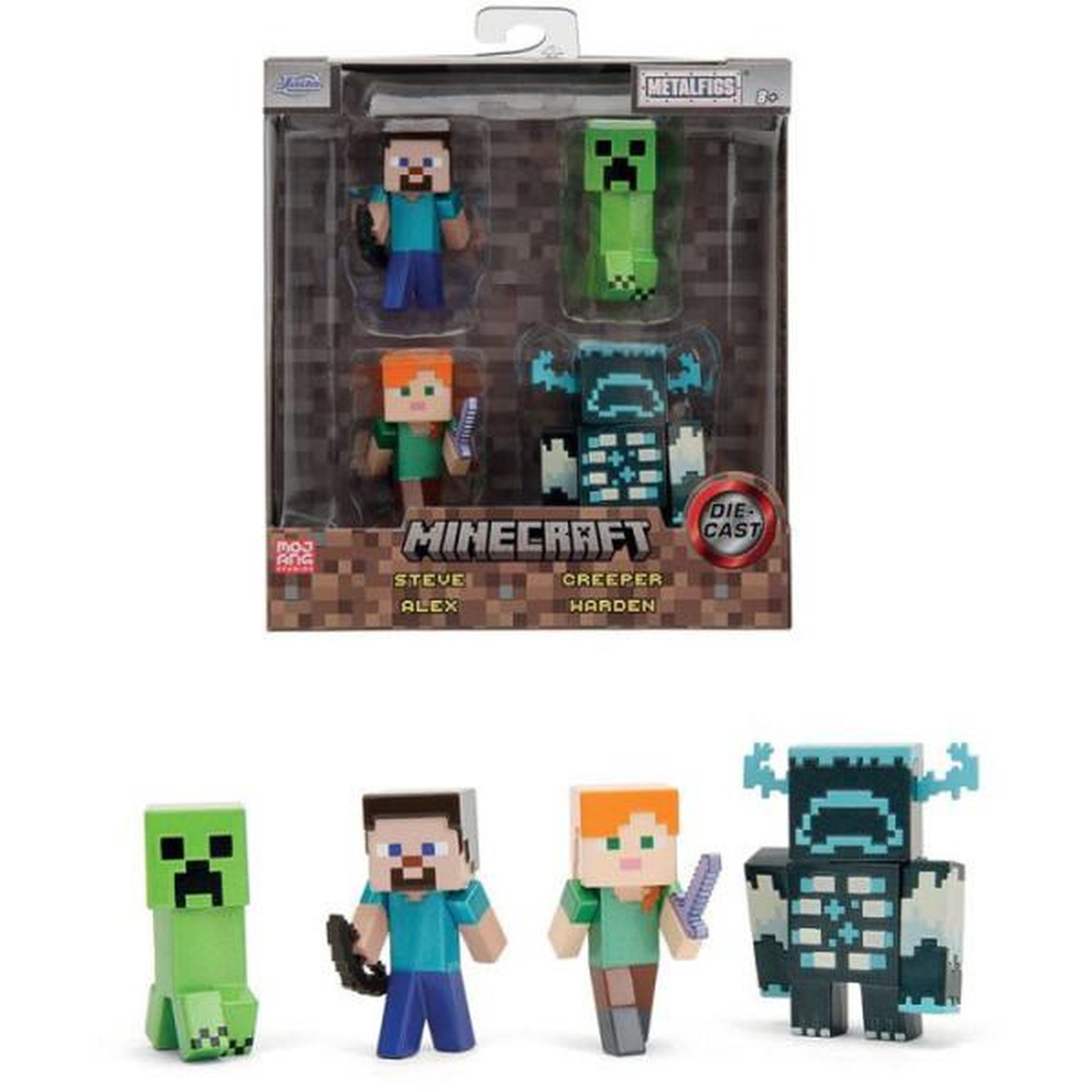 Voir la diapositive 2 : JADA Minecraft Set de figurines en métal Steve Alex Creeper Warden 6 cm