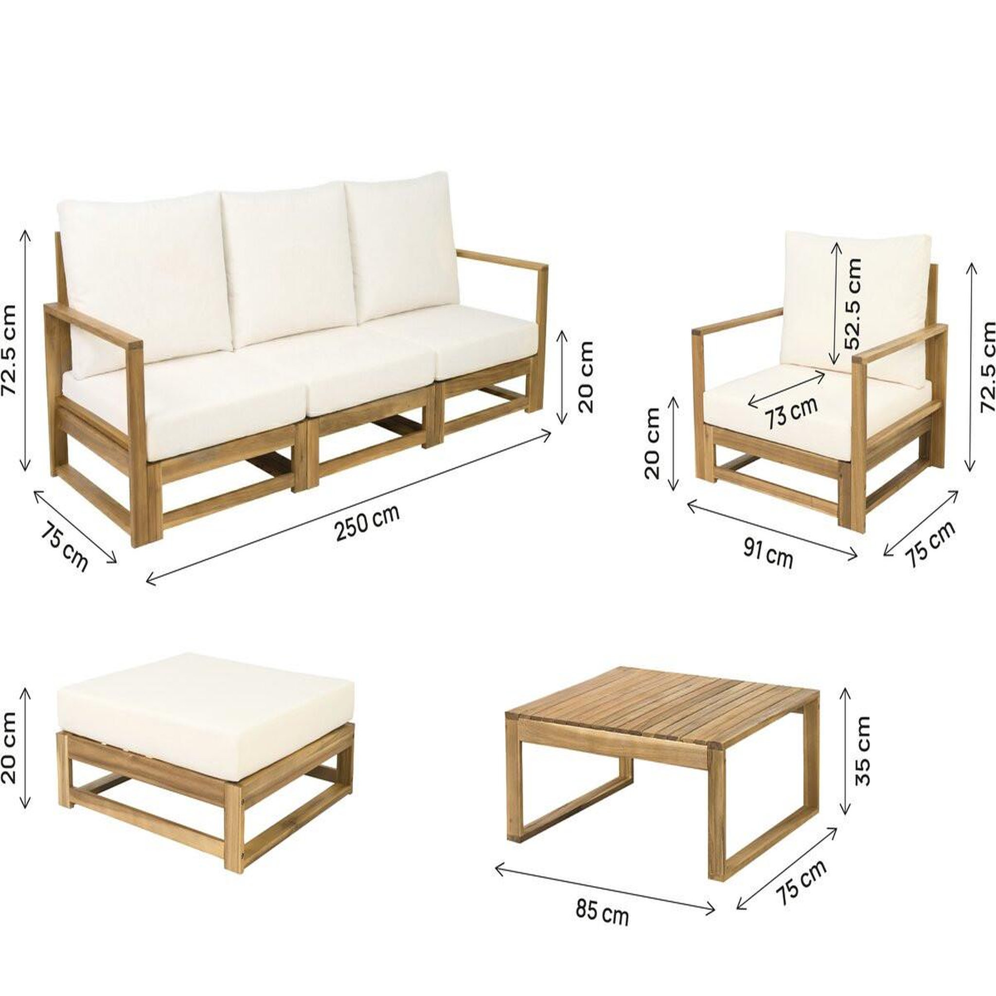 Voir la diapositive 3 : Habitat et Jardin Salon de jardin en bois modulable avec coussins  bellingham  - 5 places - beige