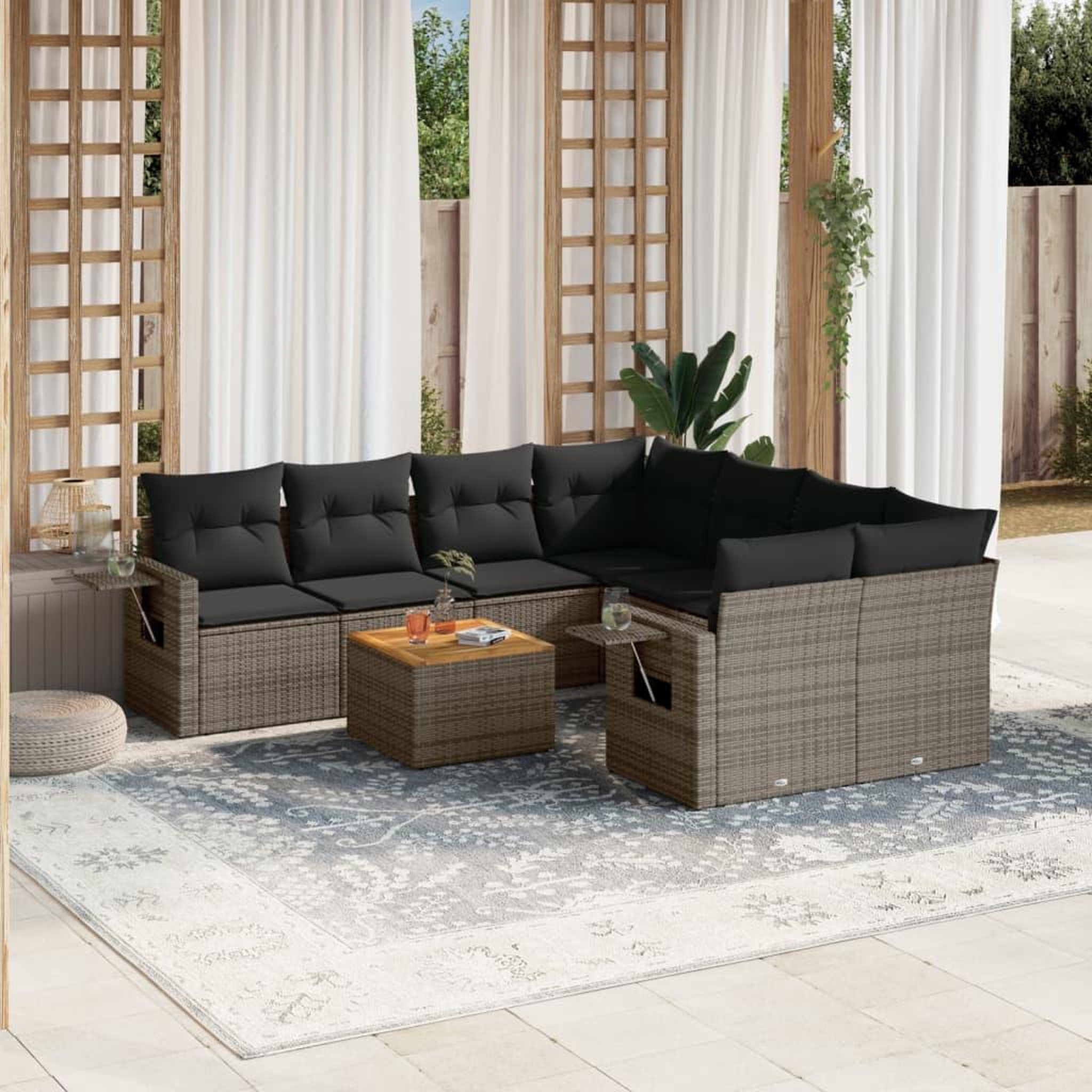 VIDAXL Salon de jardin 9 pcs avec coussins gris resine tressee