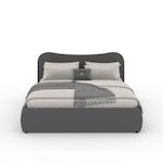 CONCEPT USINE Lit coffre 160x200cm design arrondi velours côtelé gris PLANO