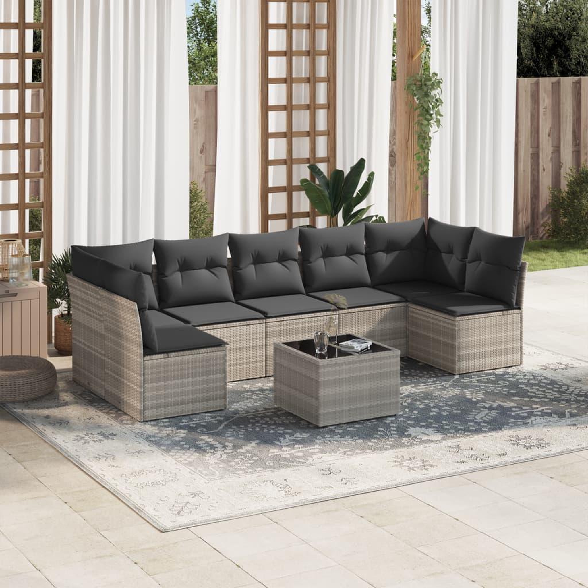 VIDAXL Salon de jardin 8 pcs avec coussins gris clair resine tressee