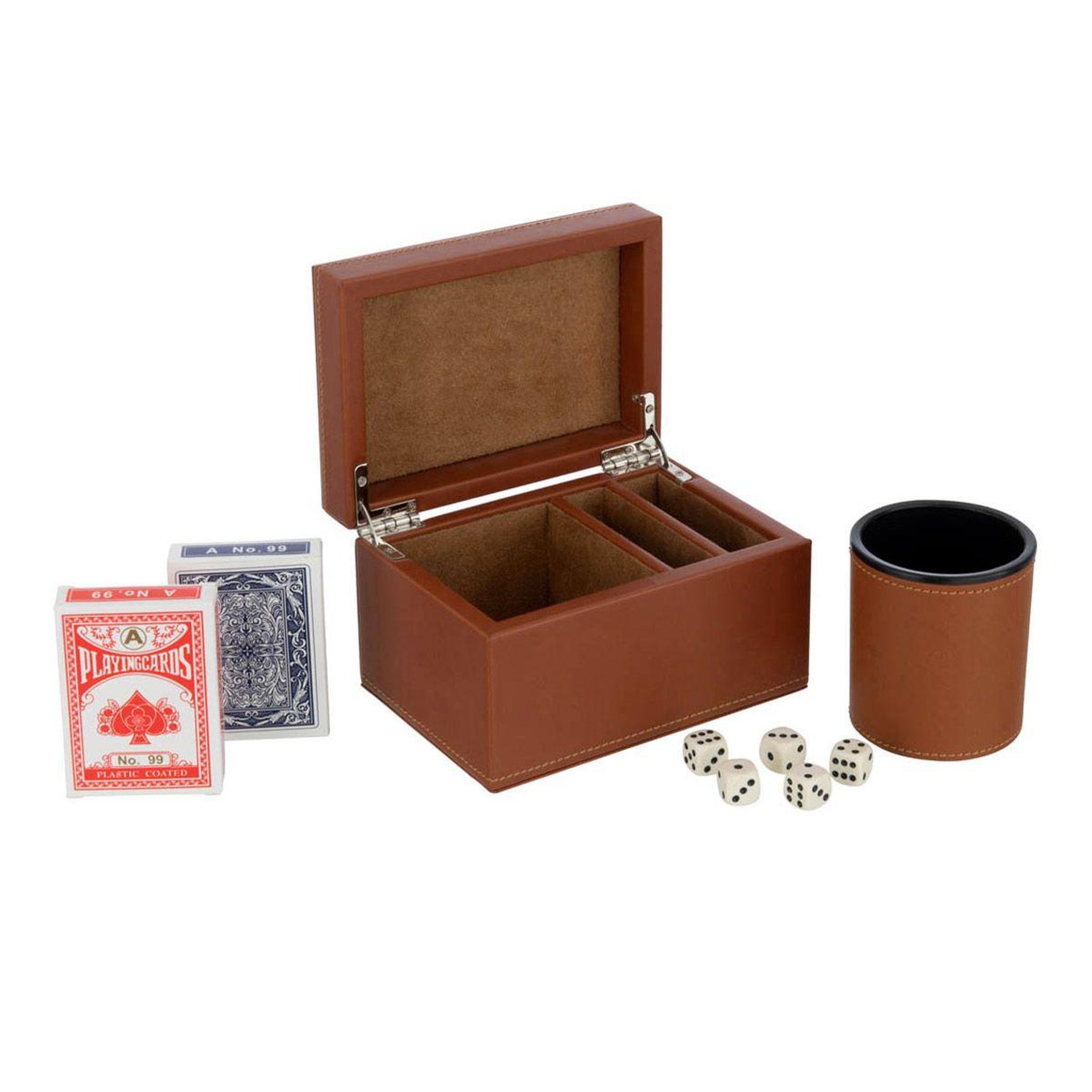 J-LINE Boîte jeux de cartes  ezra  17cm cognac